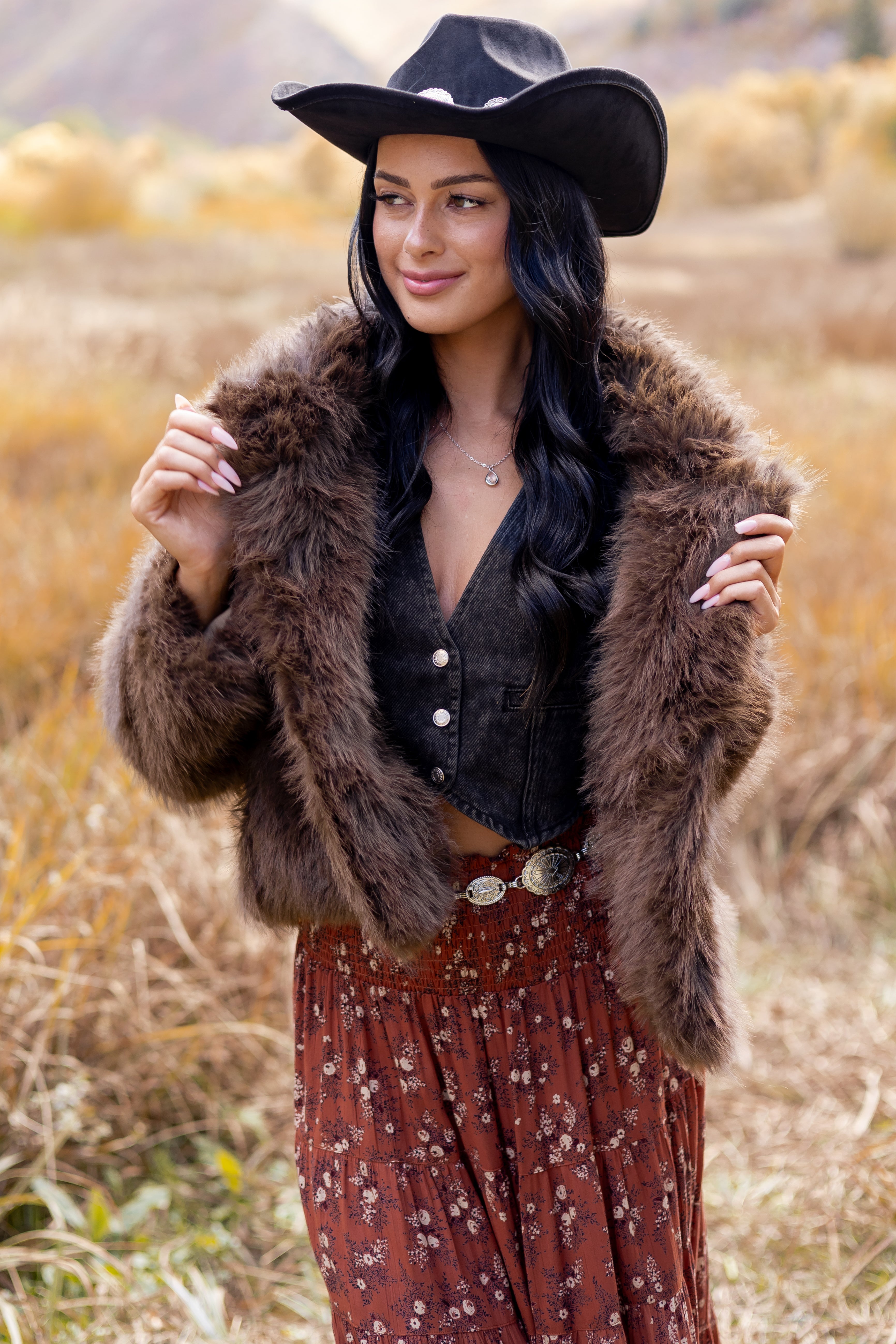 Cocoa Button Down Collared Faux Fur Jacket