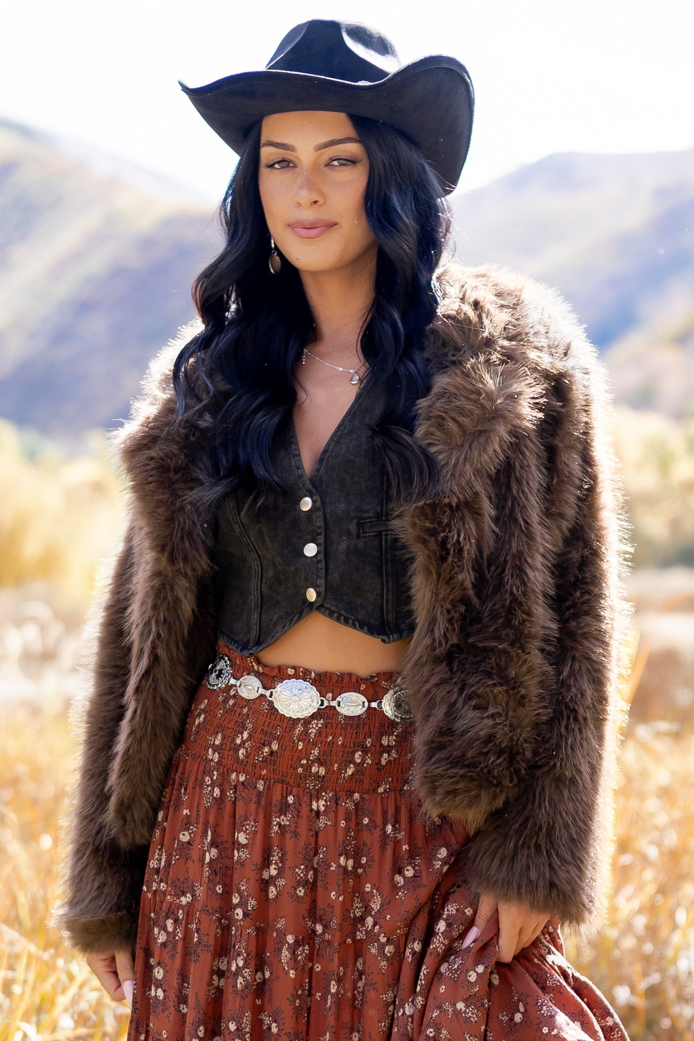 Cocoa Button Down Collared Faux Fur Jacket