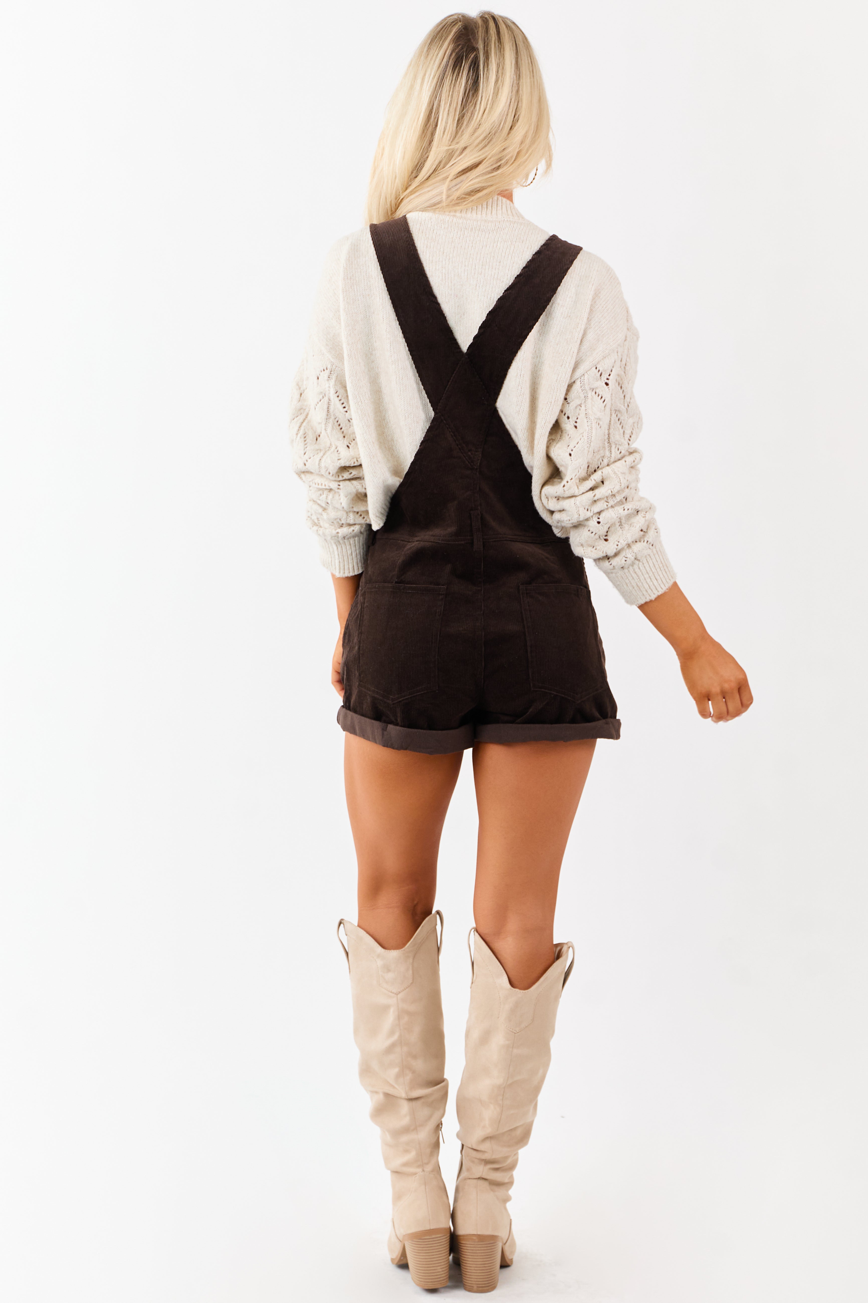 Cocoa Corduroy Cuffed Short Overalls