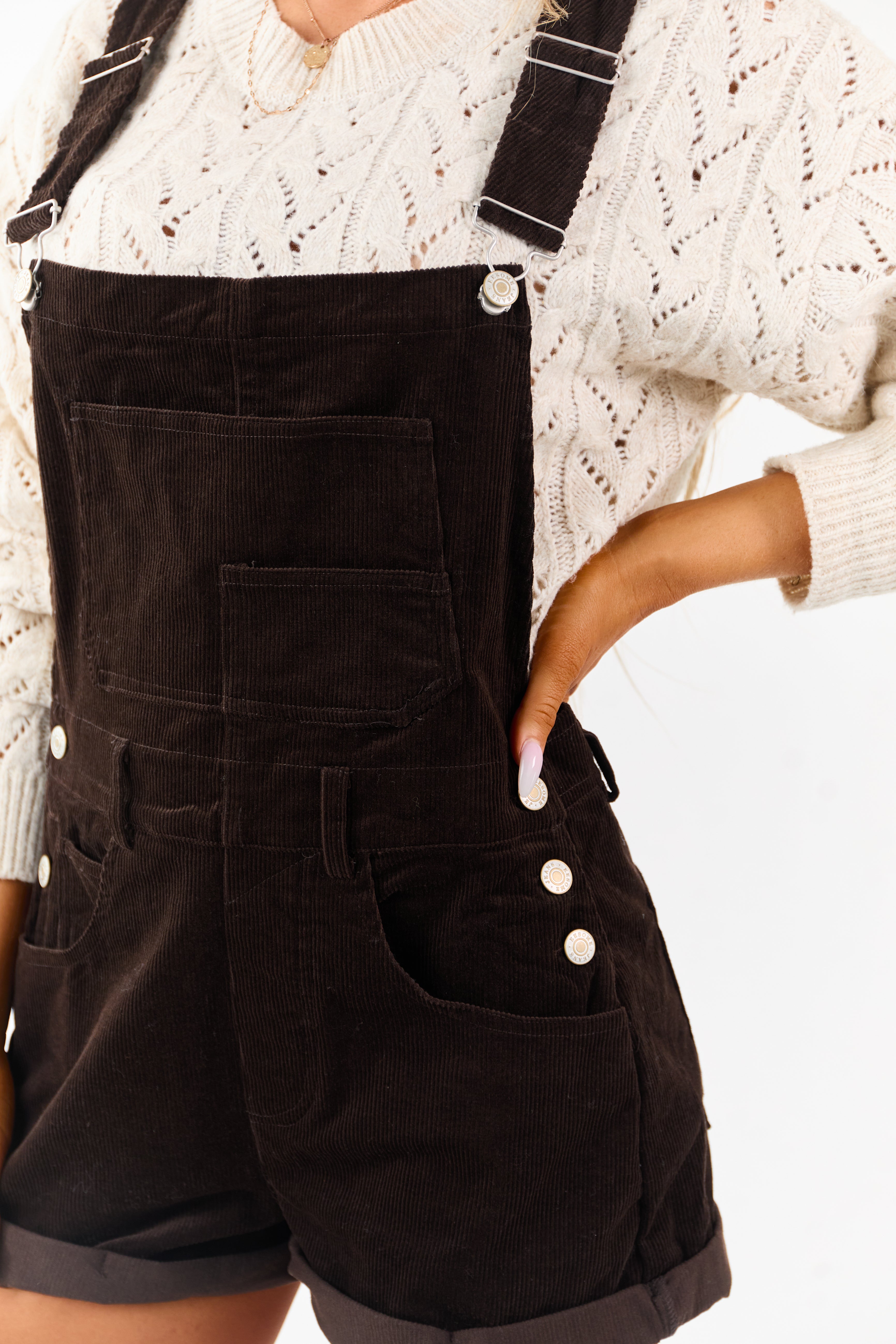 Cocoa Corduroy Cuffed Short Overalls