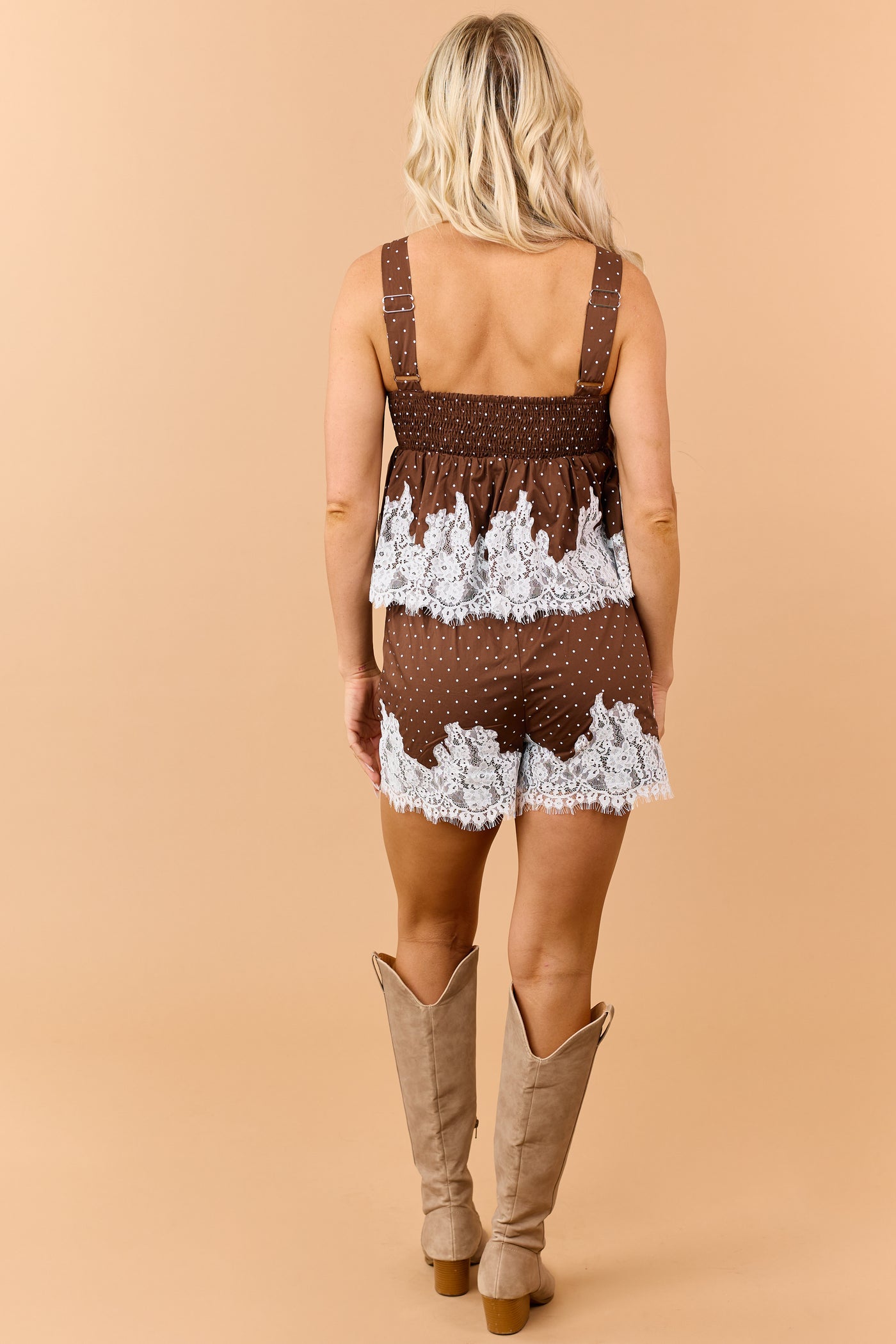 Cocoa Cotton Polka Dot Lace Tank Top and Shorts Set