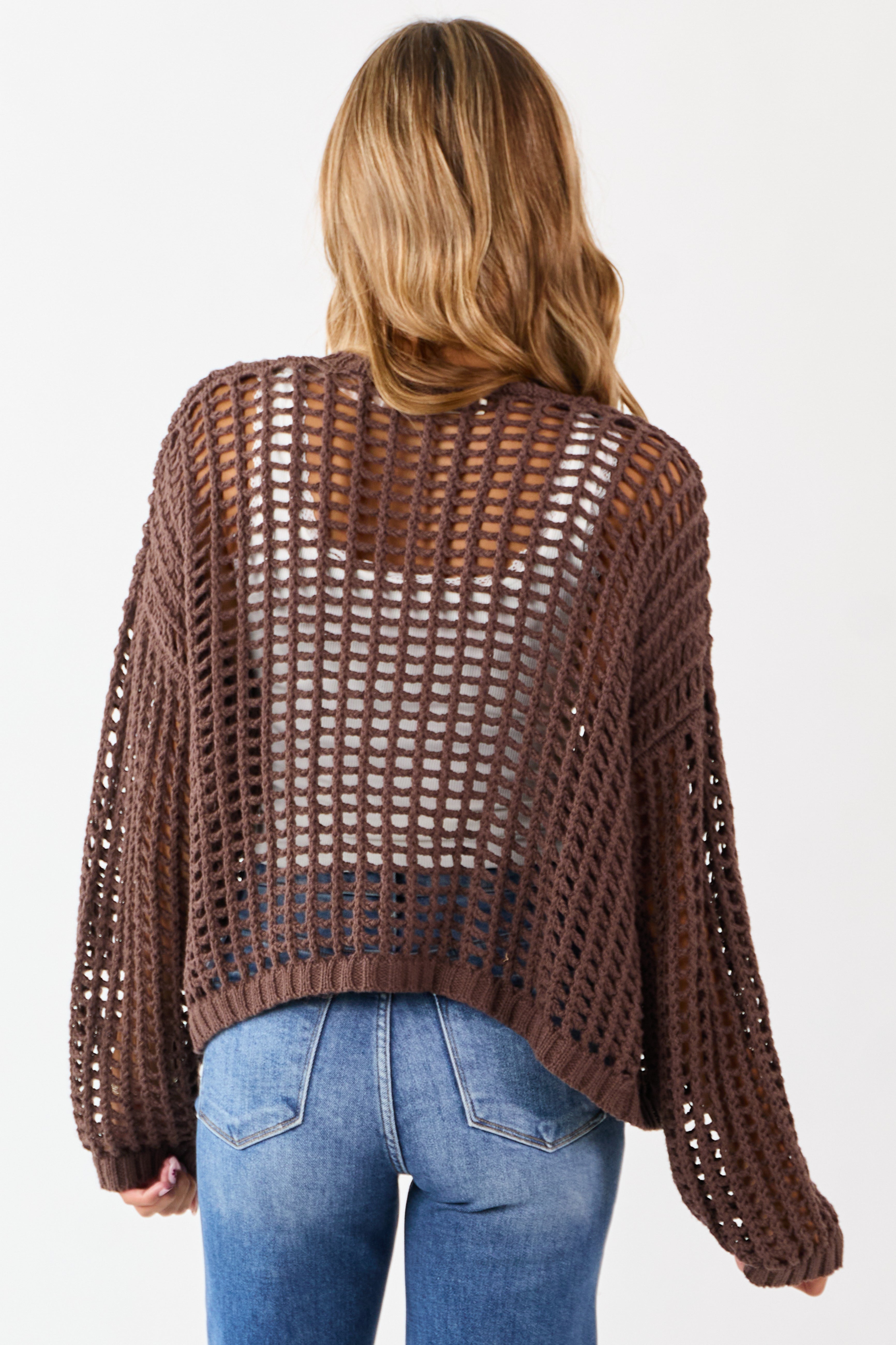 Cocoa Crochet Knit Open Front Cardigan