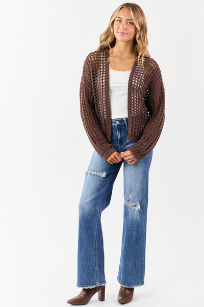 Cocoa Crochet Knit Open Front Cardigan