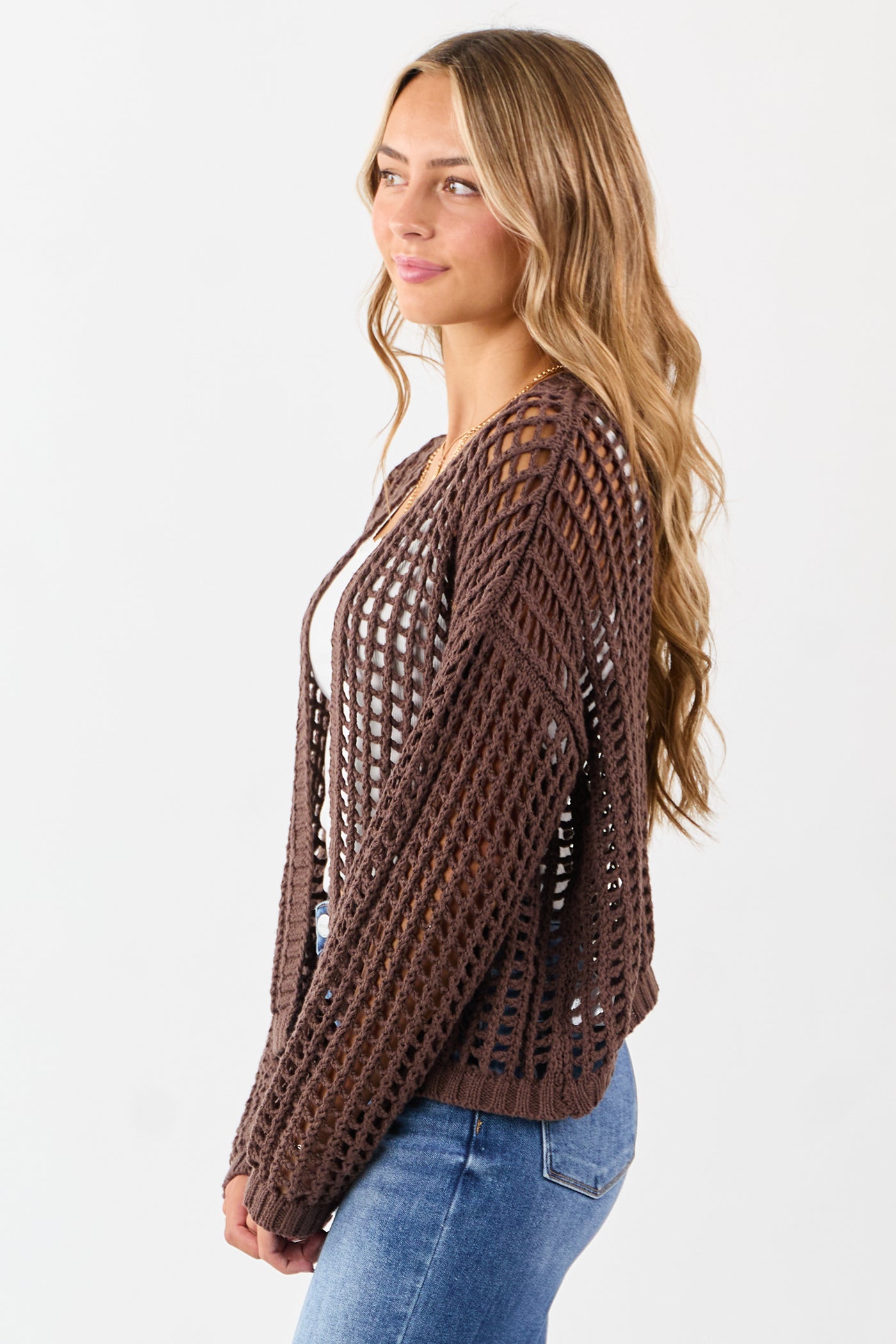 Cocoa Crochet Knit Open Front Cardigan