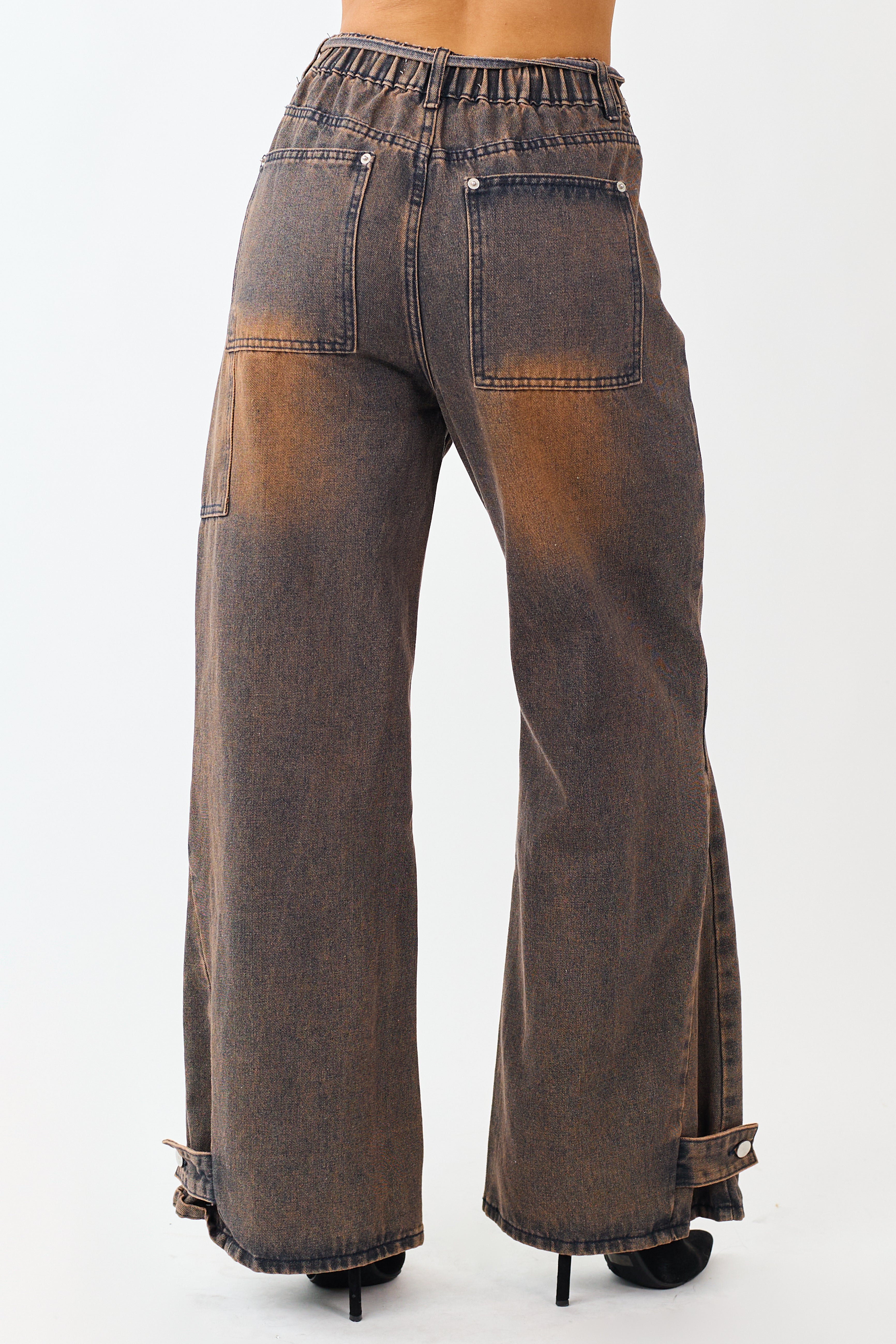 Cocoa Faded Wash Wide Leg High Rise Jeans