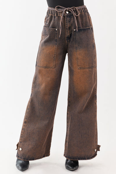 Cocoa Faded Wash Wide Leg High Rise Jeans