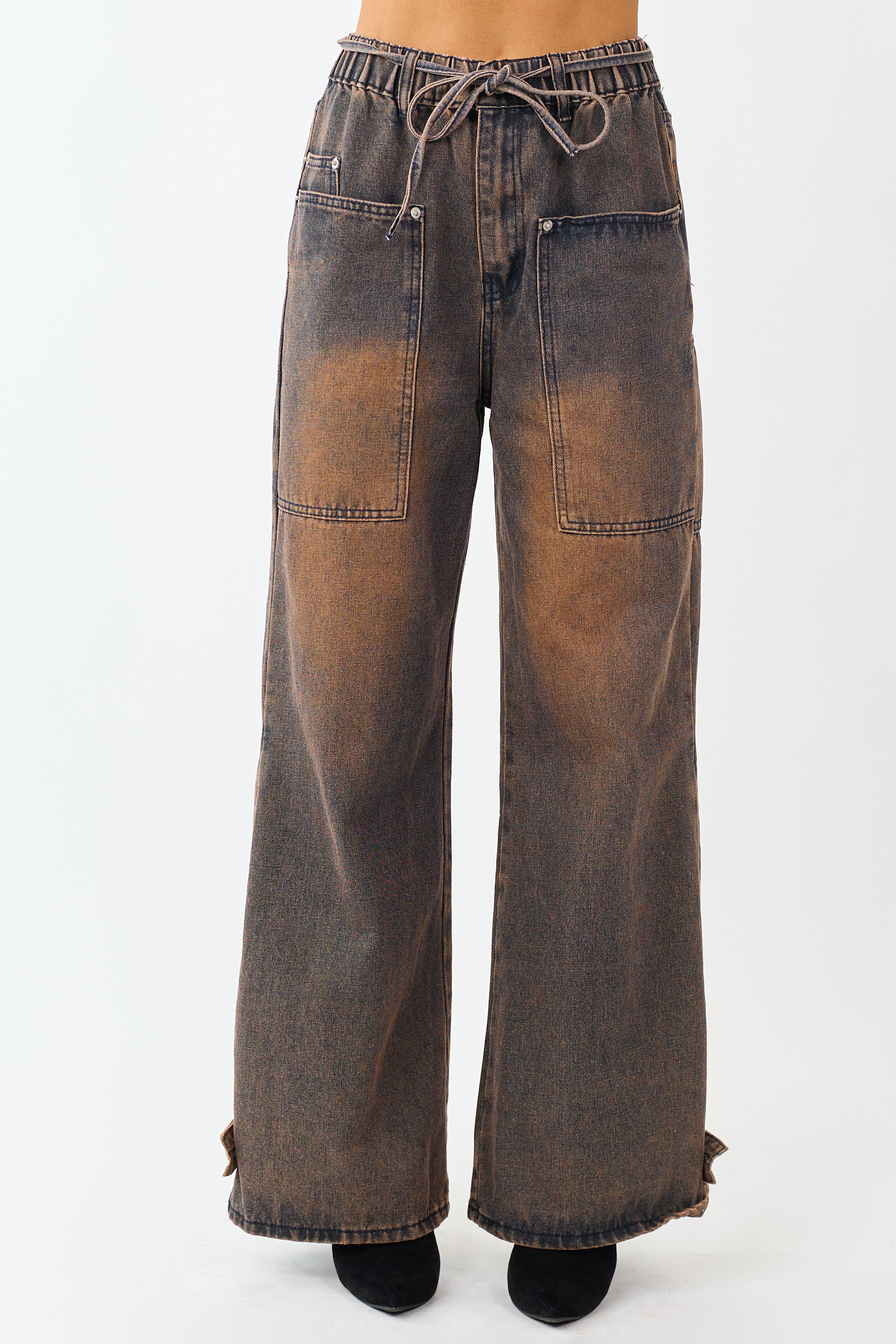 Cocoa Faded Wash Wide Leg High Rise Jeans
