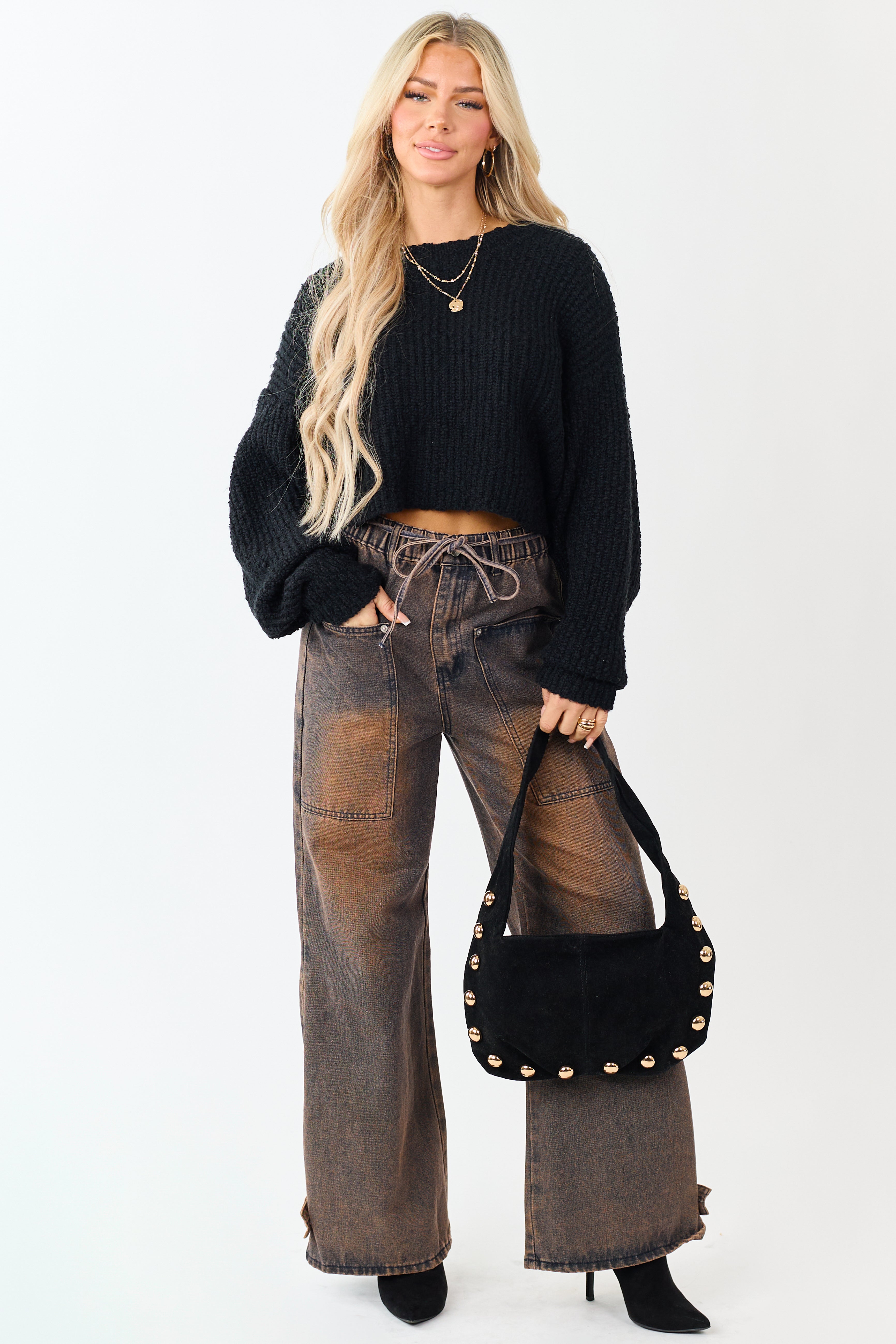 Cocoa Faded Wash Wide Leg High Rise Jeans