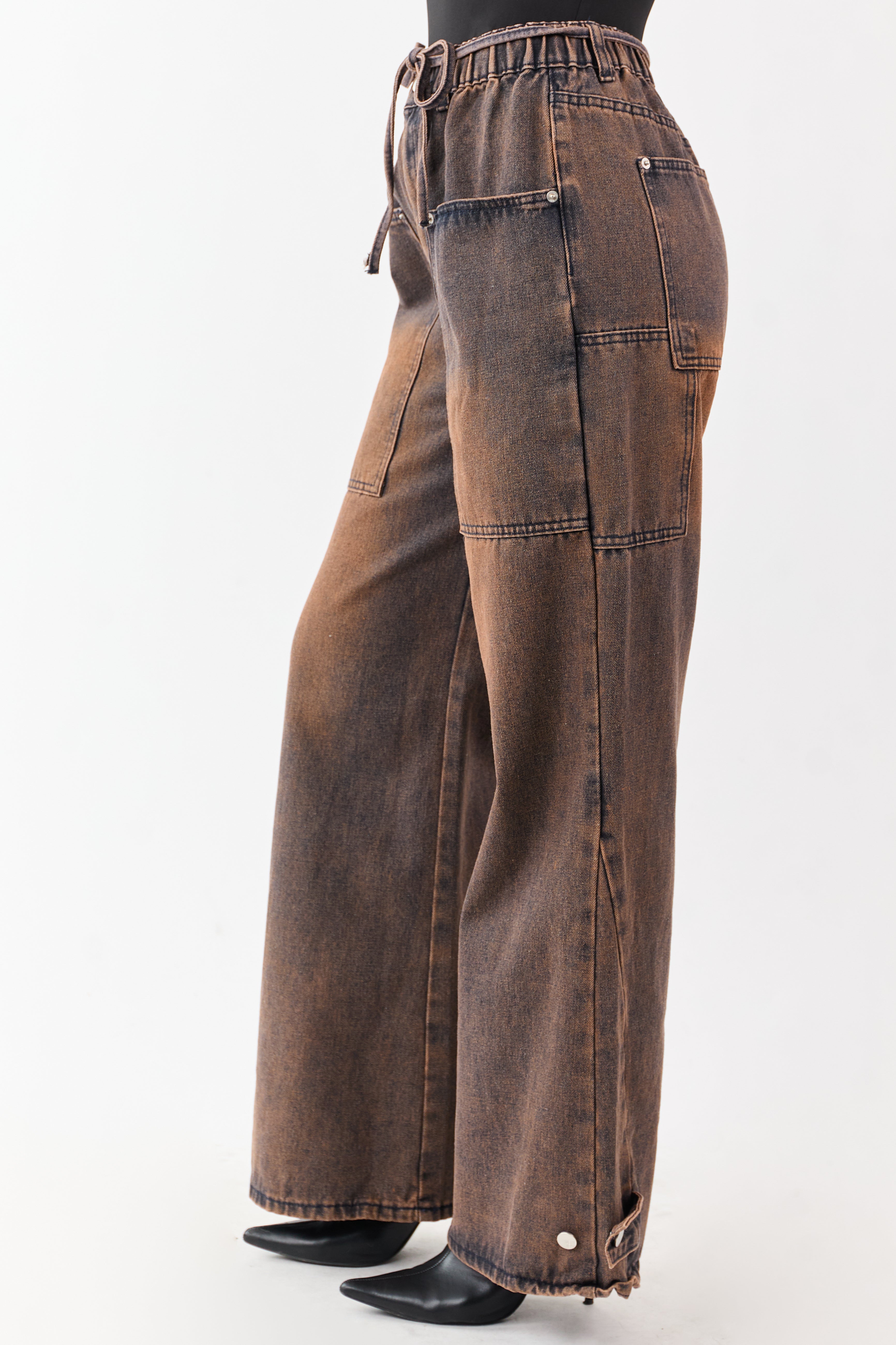 Cocoa Faded Wash Wide Leg High Rise Jeans