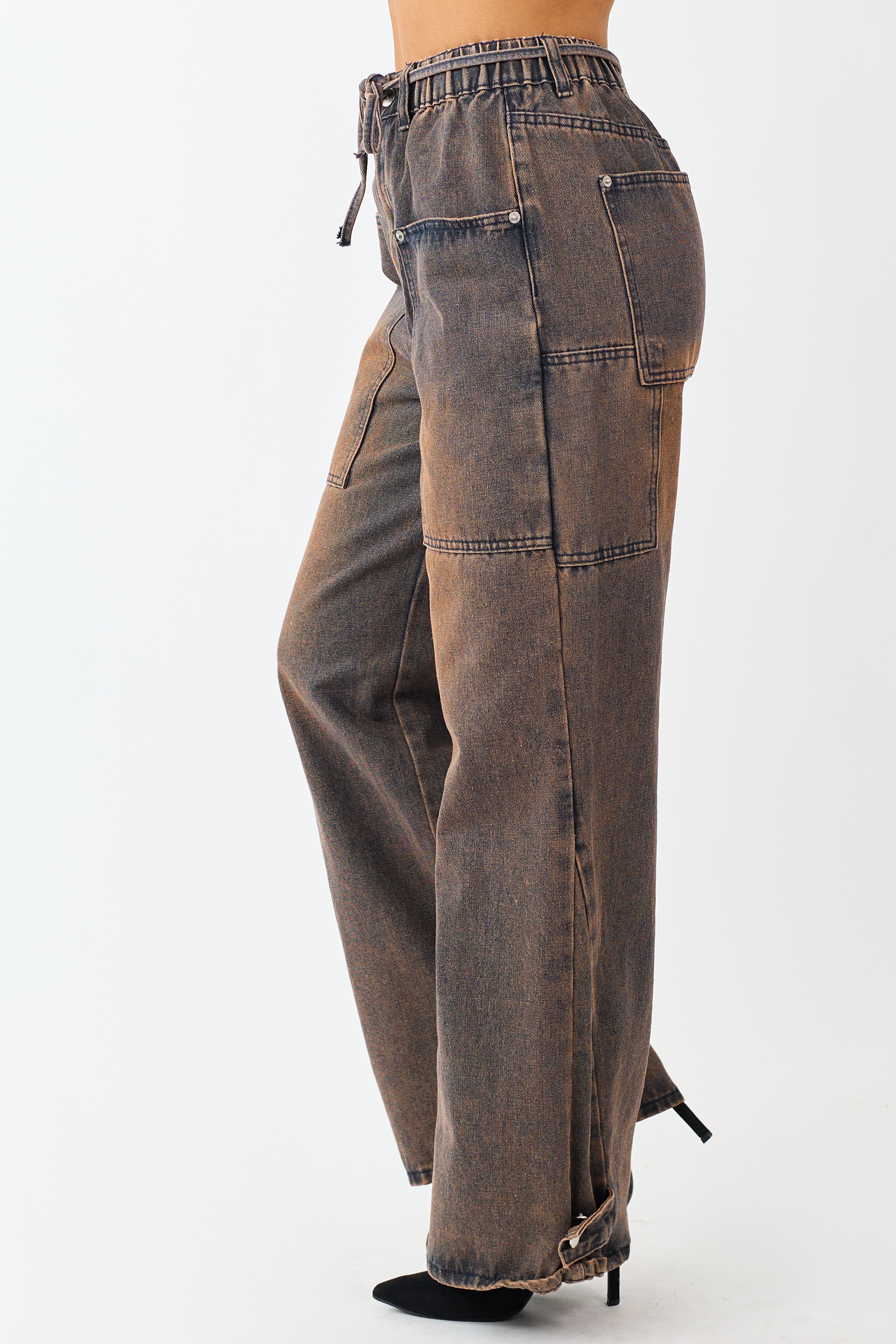 Cocoa Faded Wash Wide Leg High Rise Jeans