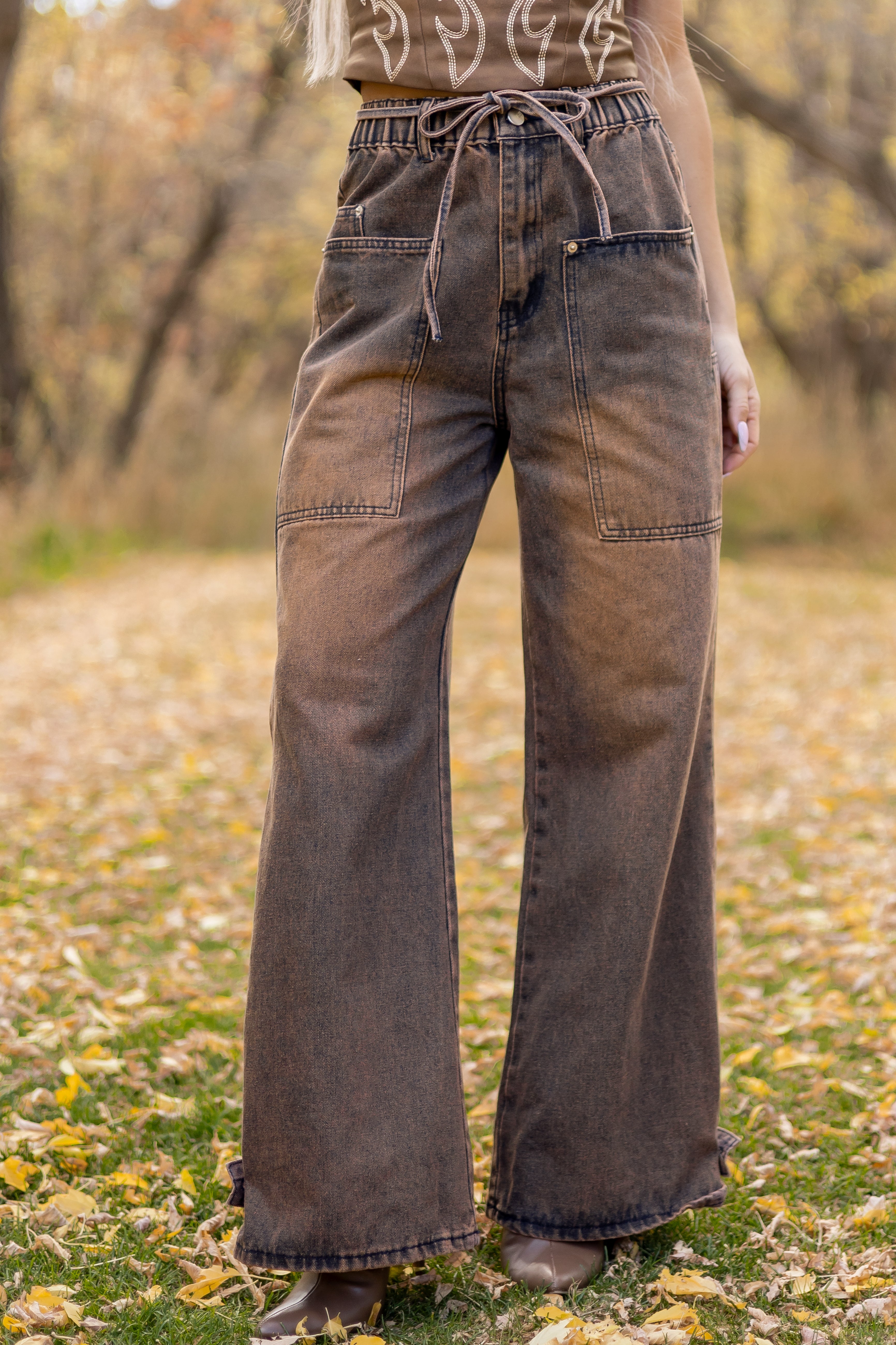 Cocoa Faded Wash Wide Leg High Rise Jeans