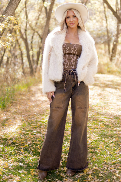 Cocoa Faded Wash Wide Leg High Rise Jeans