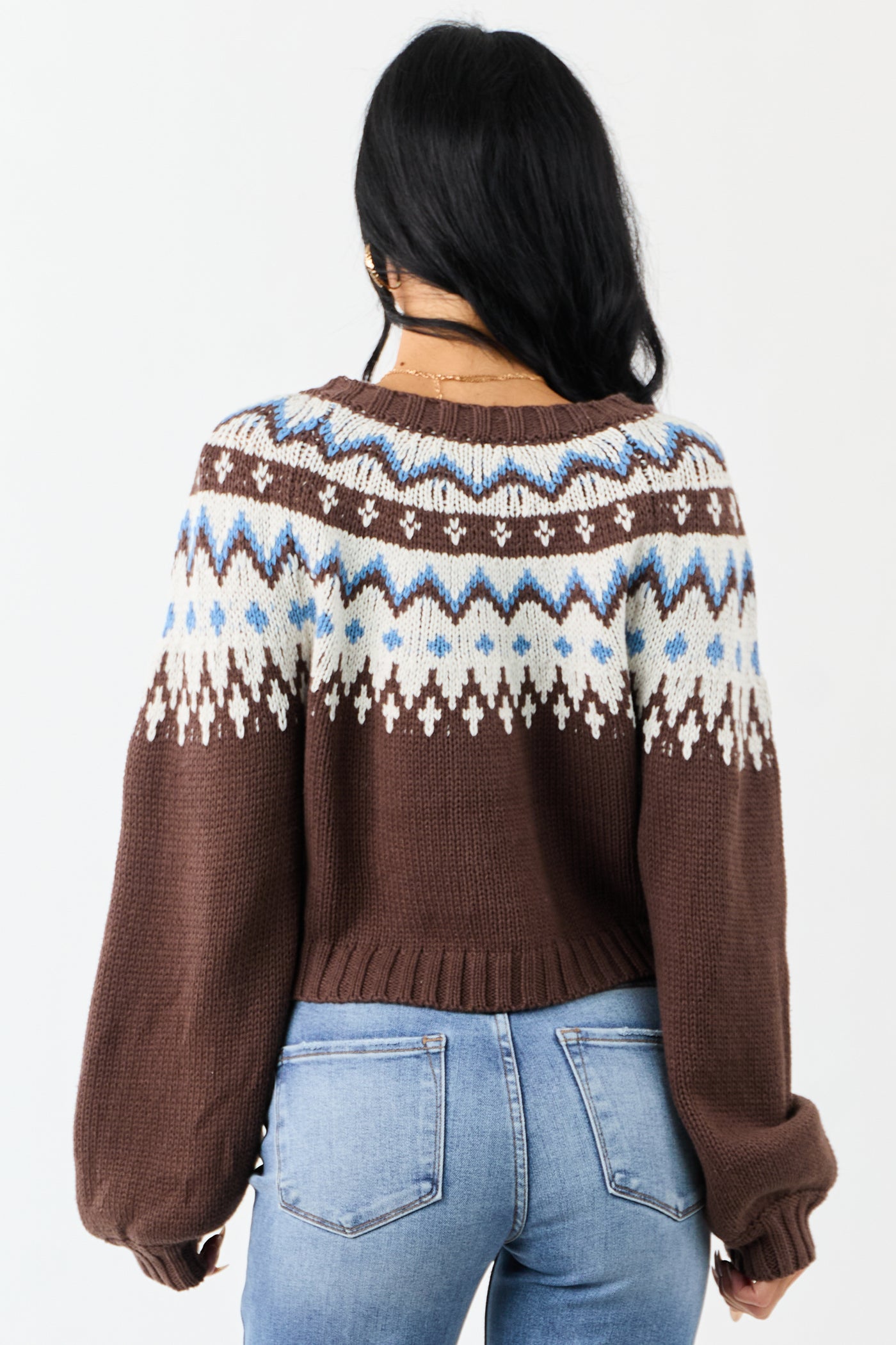 Cocoa Fair Isle Print Button Down Cardigan