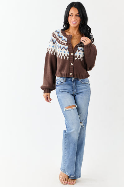 Cocoa Fair Isle Print Button Down Cardigan