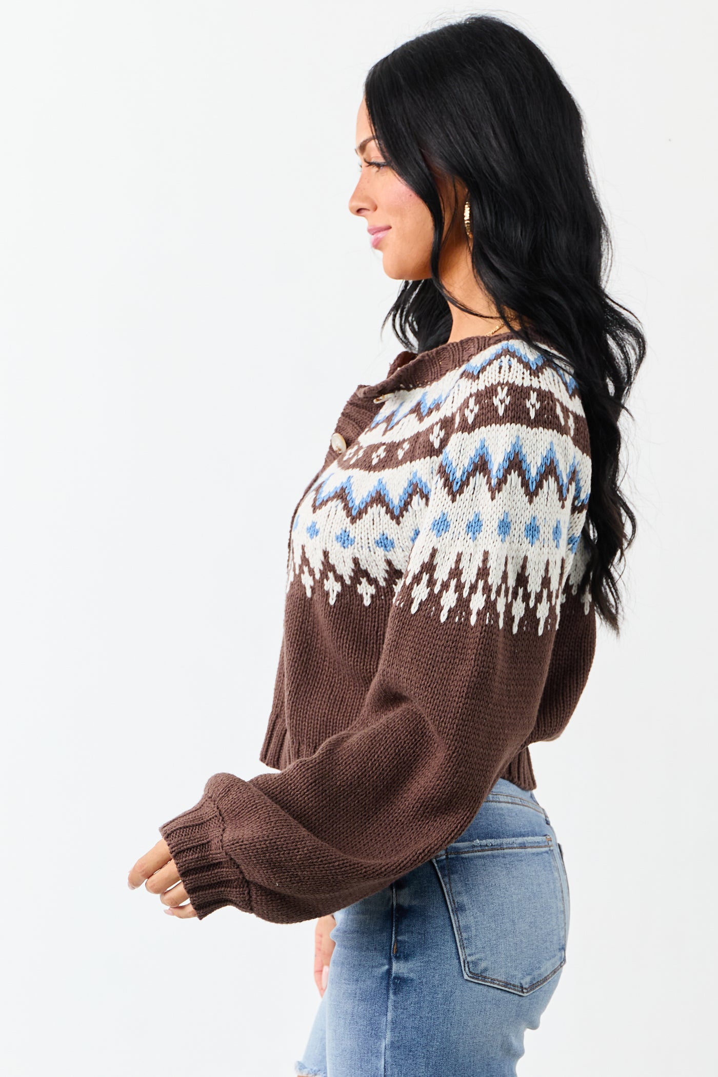 Cocoa Fair Isle Print Button Down Cardigan