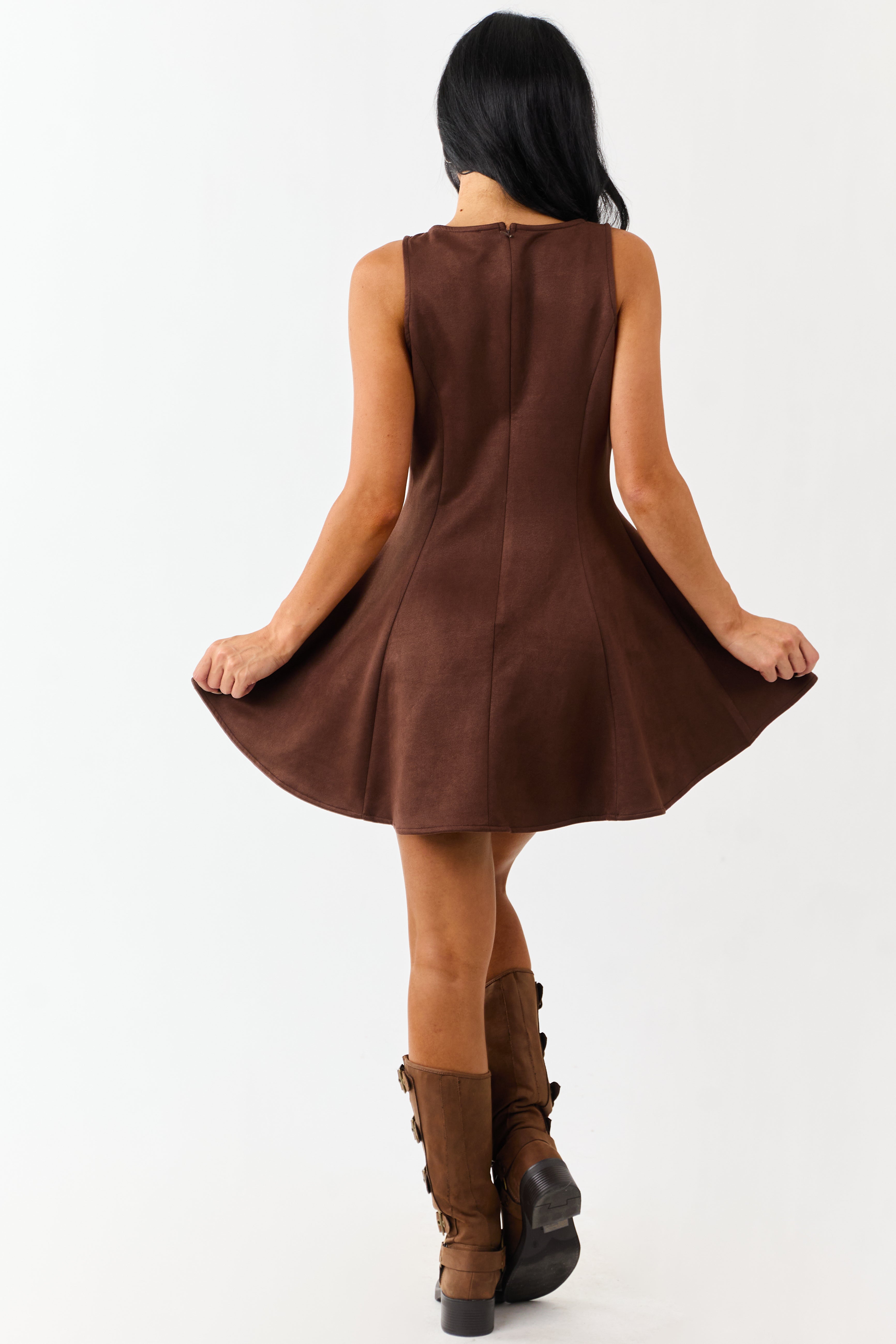 Cocoa Faux Suede Round Neck Sleeveless Mini Dress