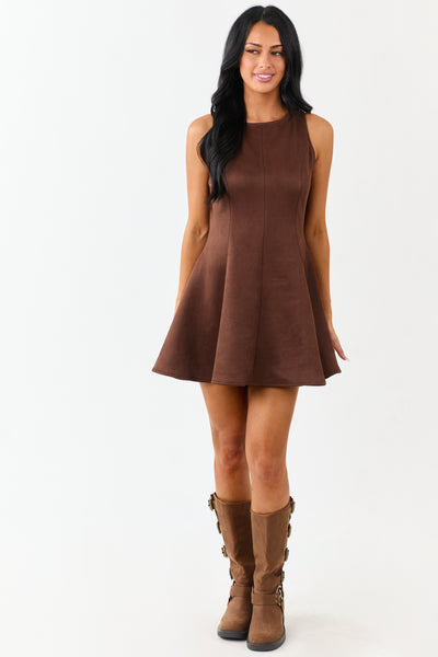 Cocoa Faux Suede Round Neck Sleeveless Mini Dress
