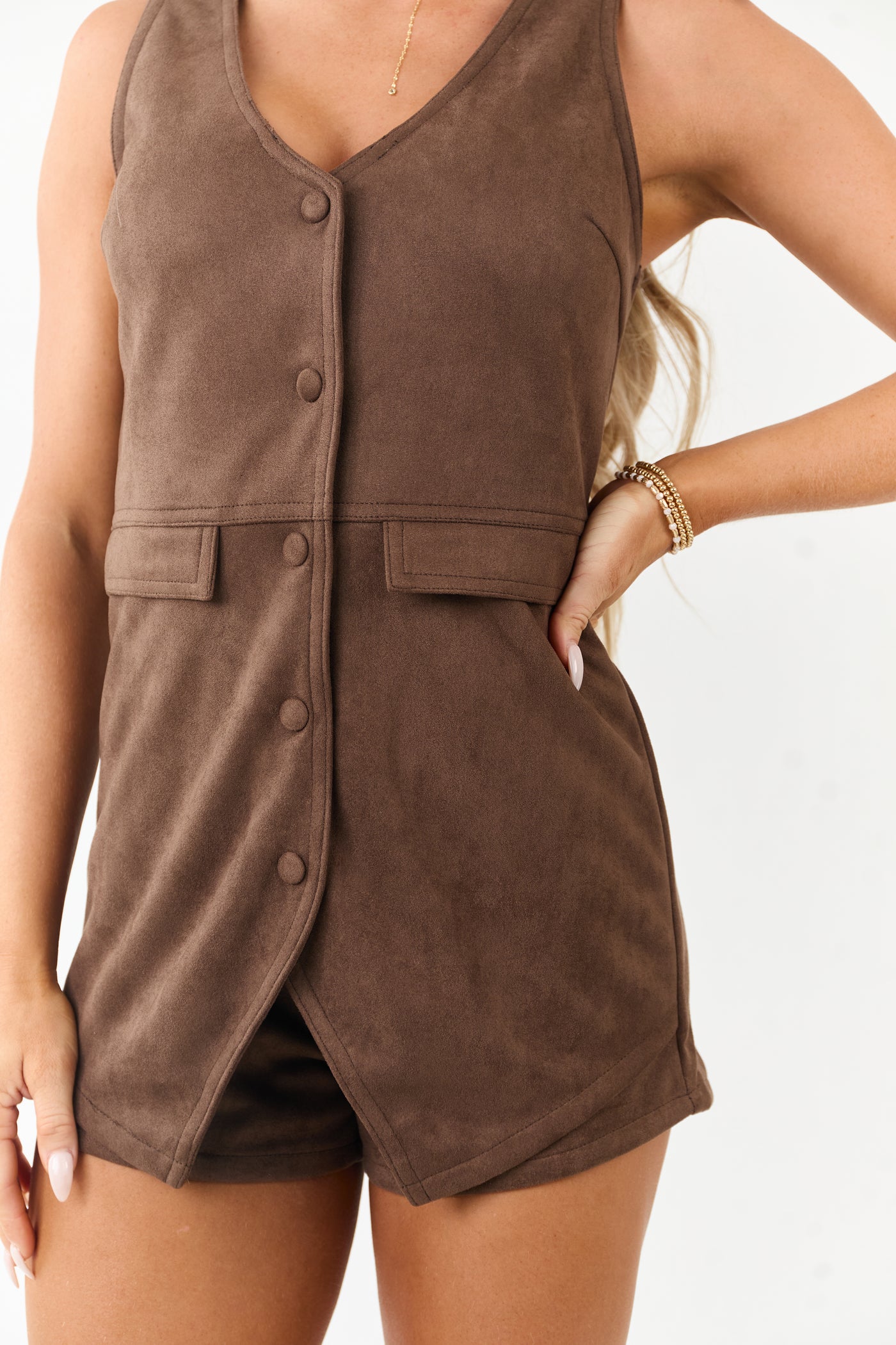 Cocoa Faux Suede Vest Style Romper Cocoa Faux Suede Vest Style Romper