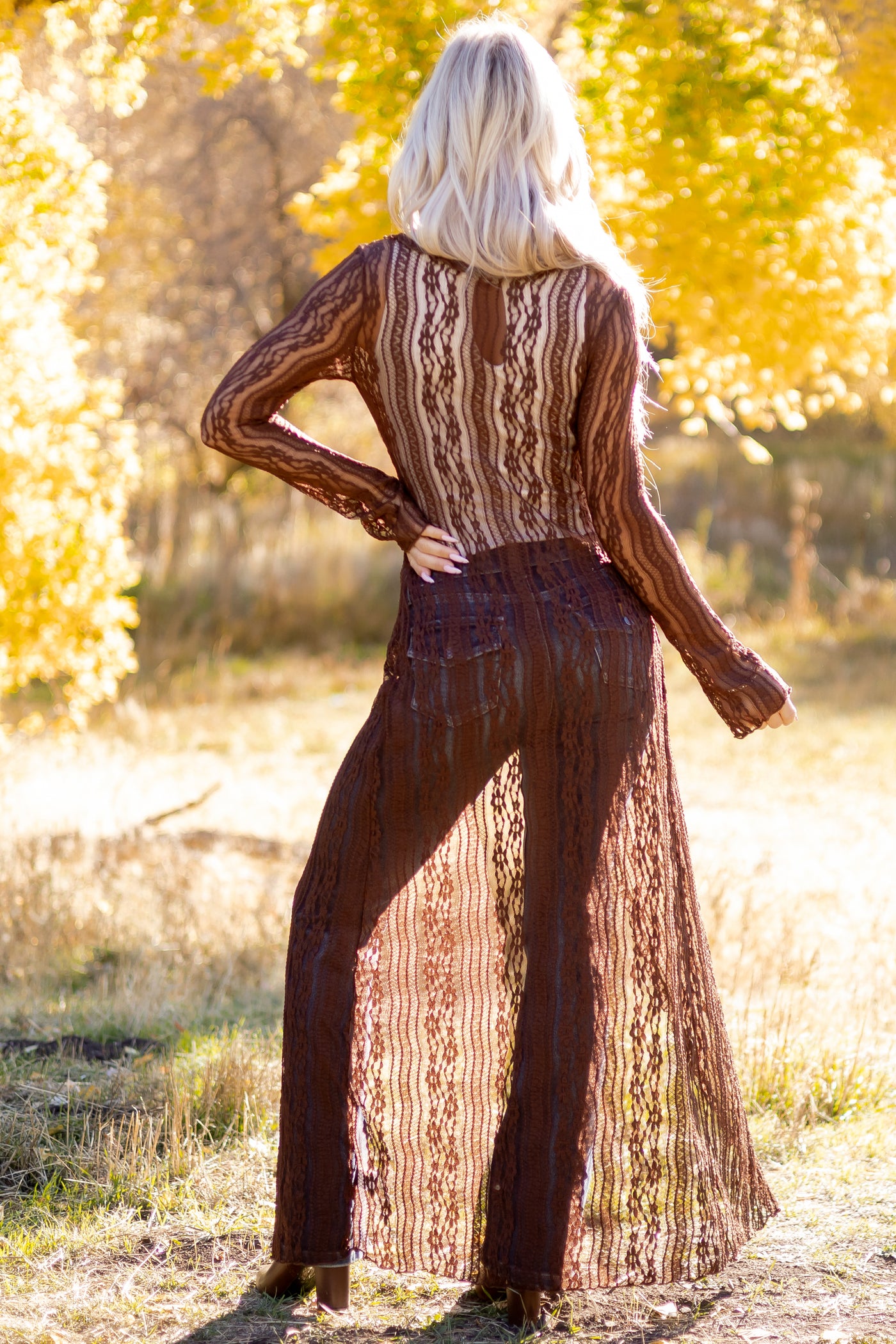 Cocoa Floral Mesh Lace Duster Cardigan