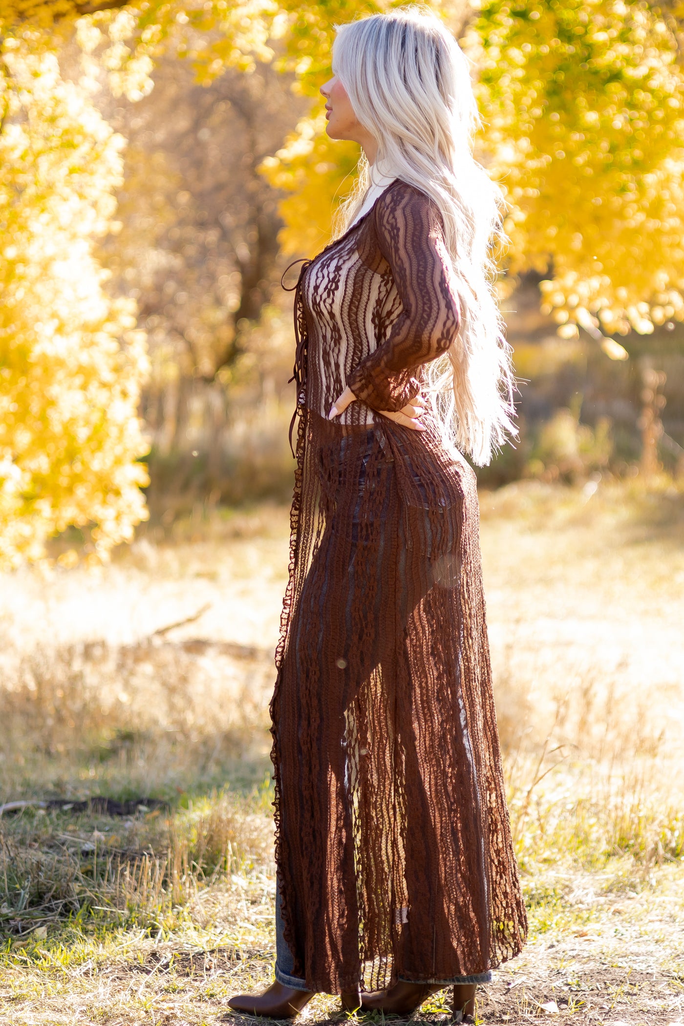 Cocoa Floral Mesh Lace Duster Cardigan