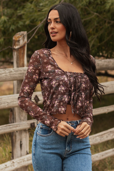 トップス andmary Sophia layered tops Cocoa-Floral-Mesh-Layered-