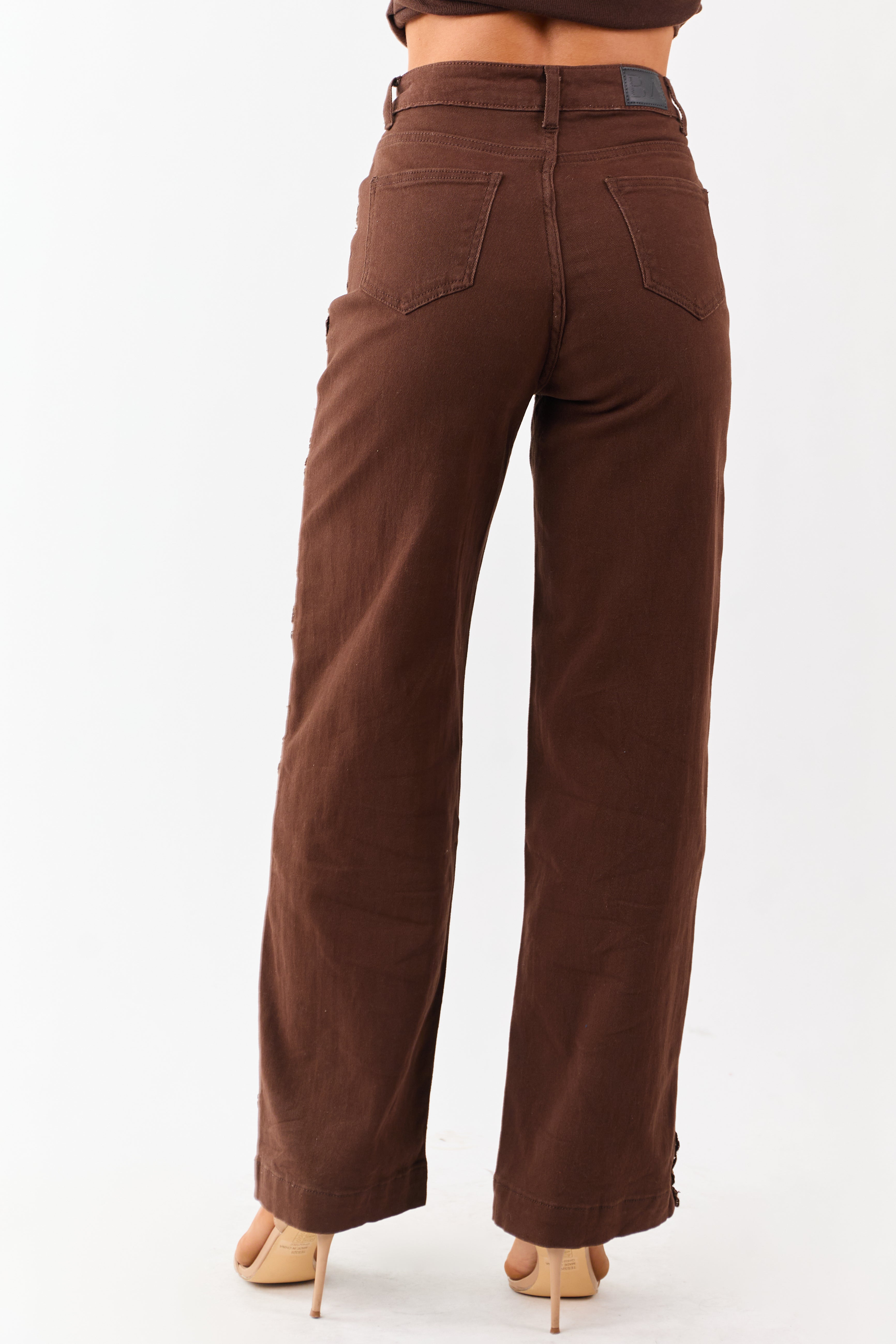 Cocoa High Rise Lace Trim Stretchy Straight Jeans