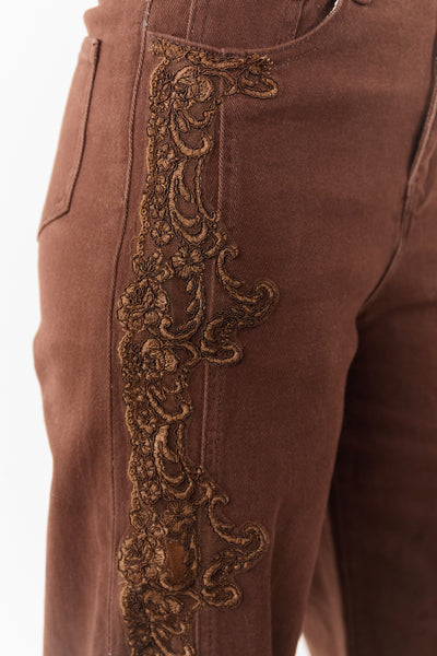 Cocoa High Rise Lace Trim Stretchy Straight Jeans