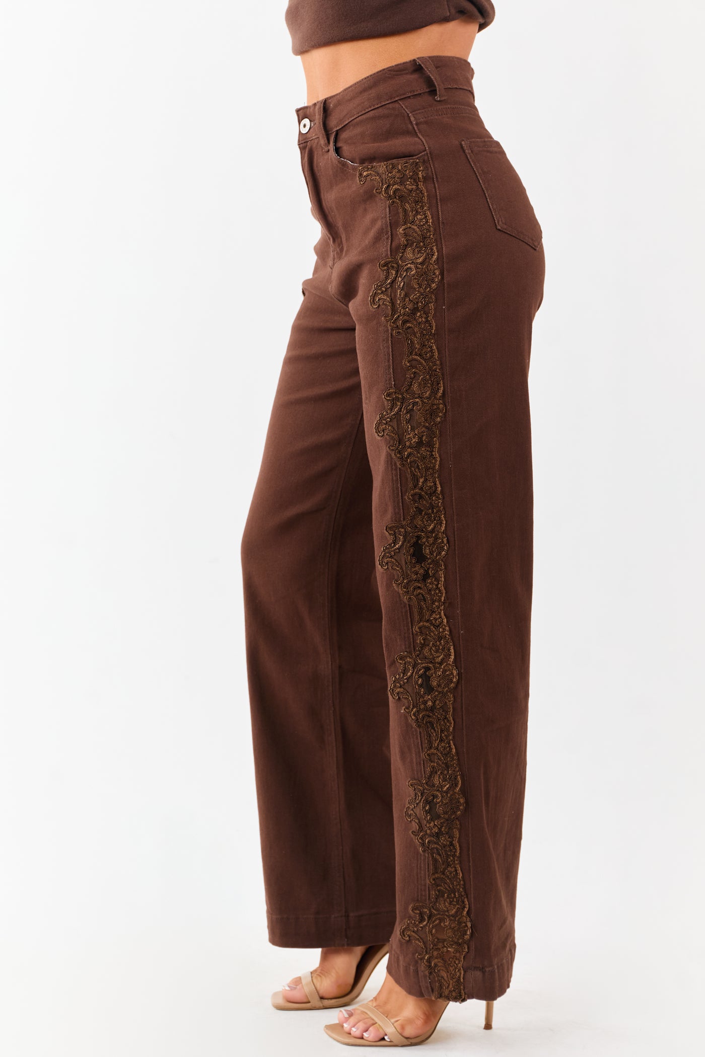 Cocoa High Rise Lace Trim Stretchy Straight Jeans