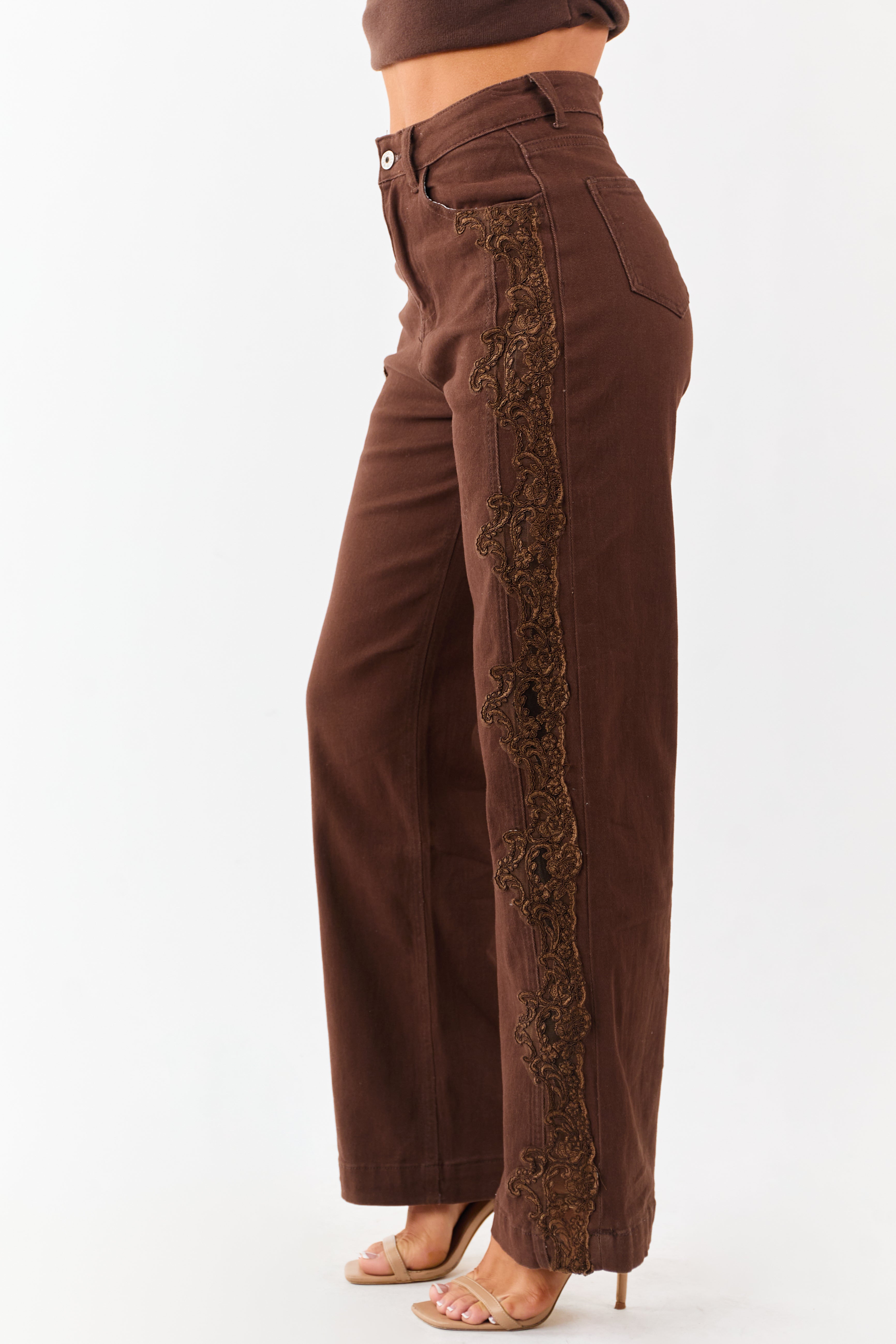 Cocoa High Rise Lace Trim Stretchy Straight Jeans