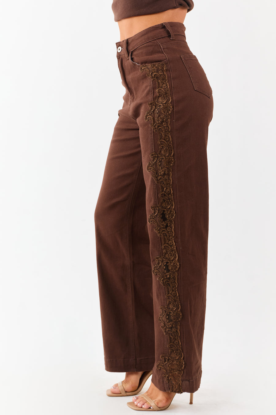 Cocoa High Rise Lace Trim Stretchy Straight Jeans