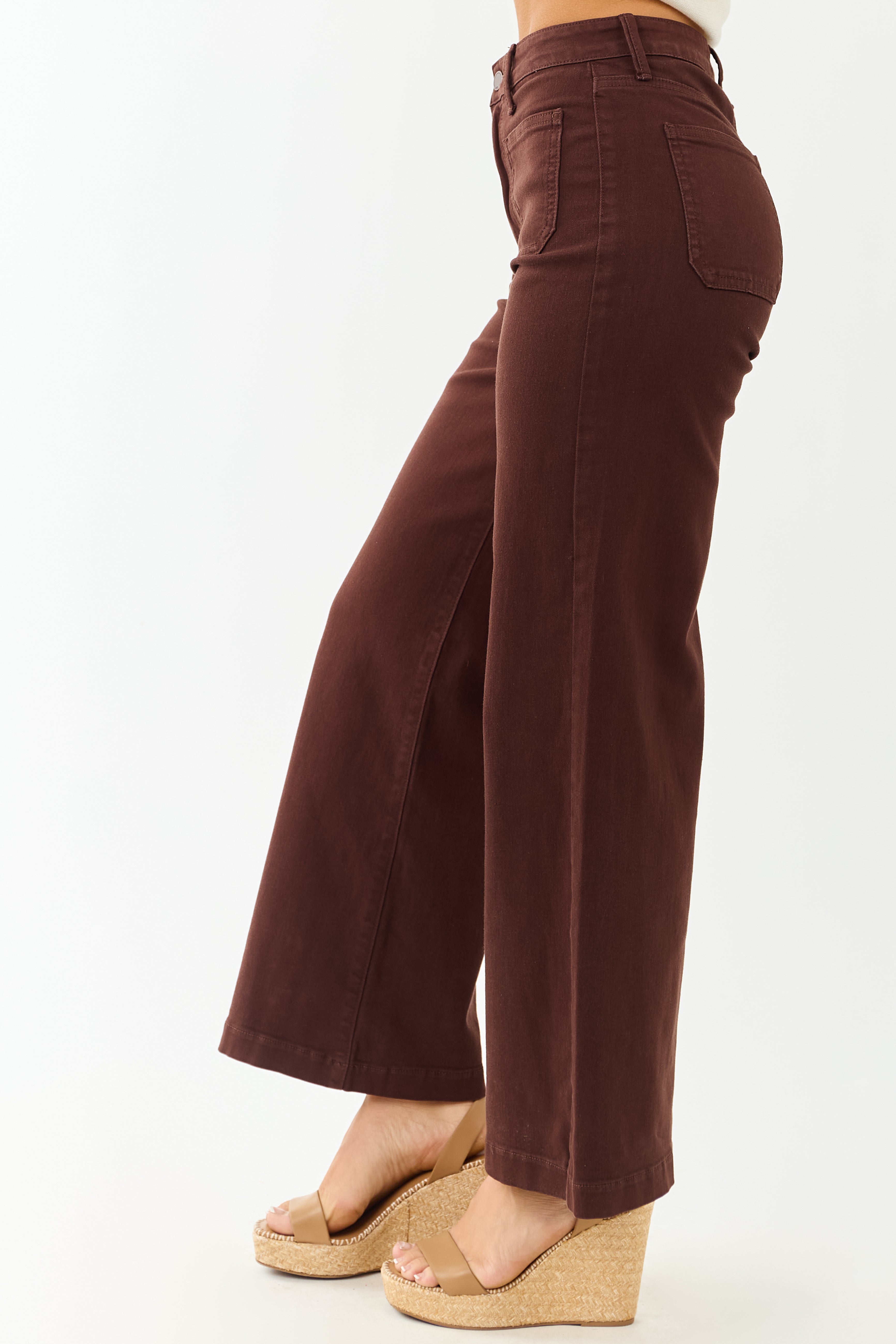 Cocoa High Rise Patch Pocket Stretchy Wide Leg Jeans