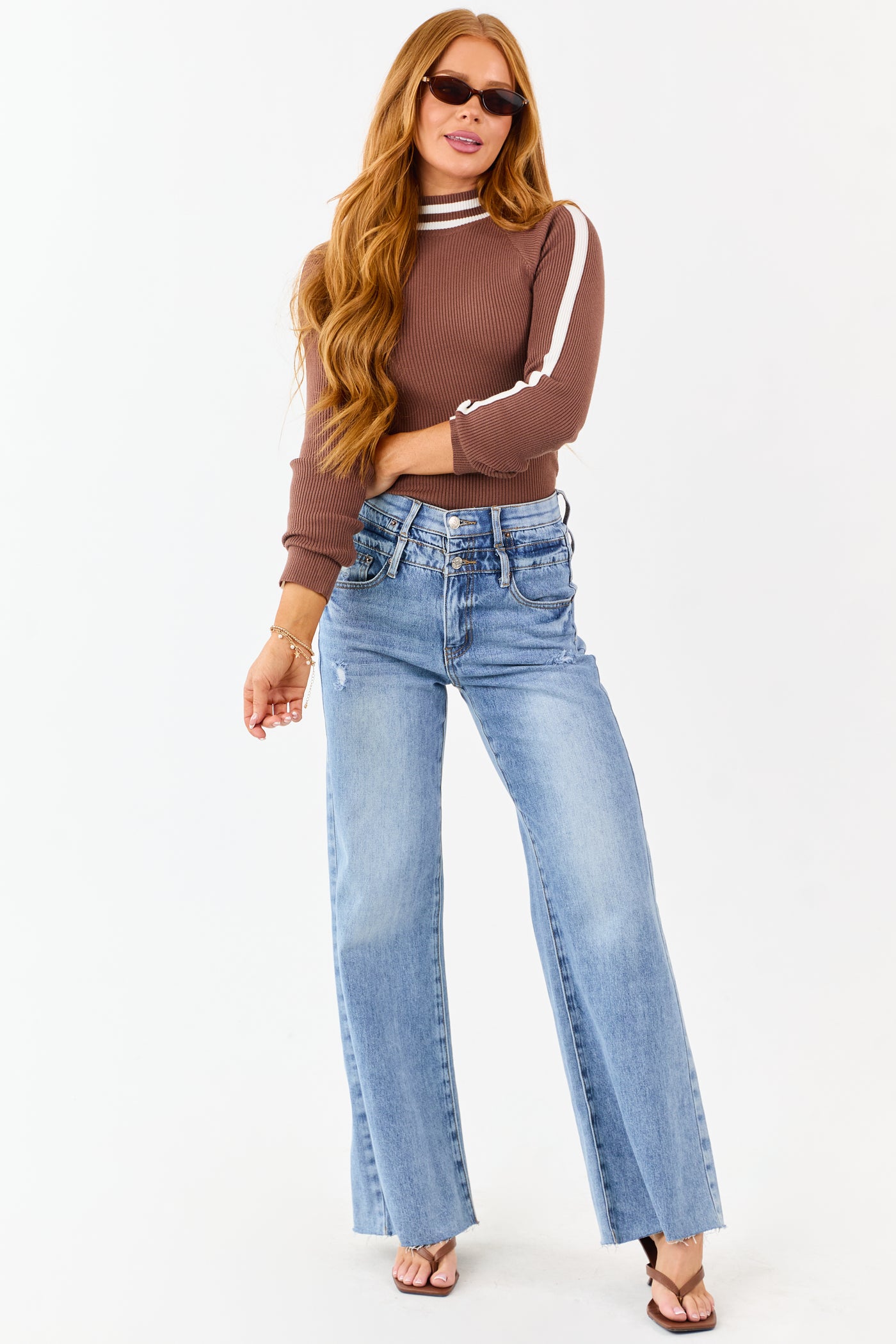 Cocoa Mock Neck Ribbed Knit Long Sleeve Bodysuit