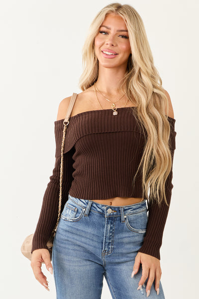 Cocoa Off Shoulder Ribbed Knit Sweater Top | Lime Lush Boutique