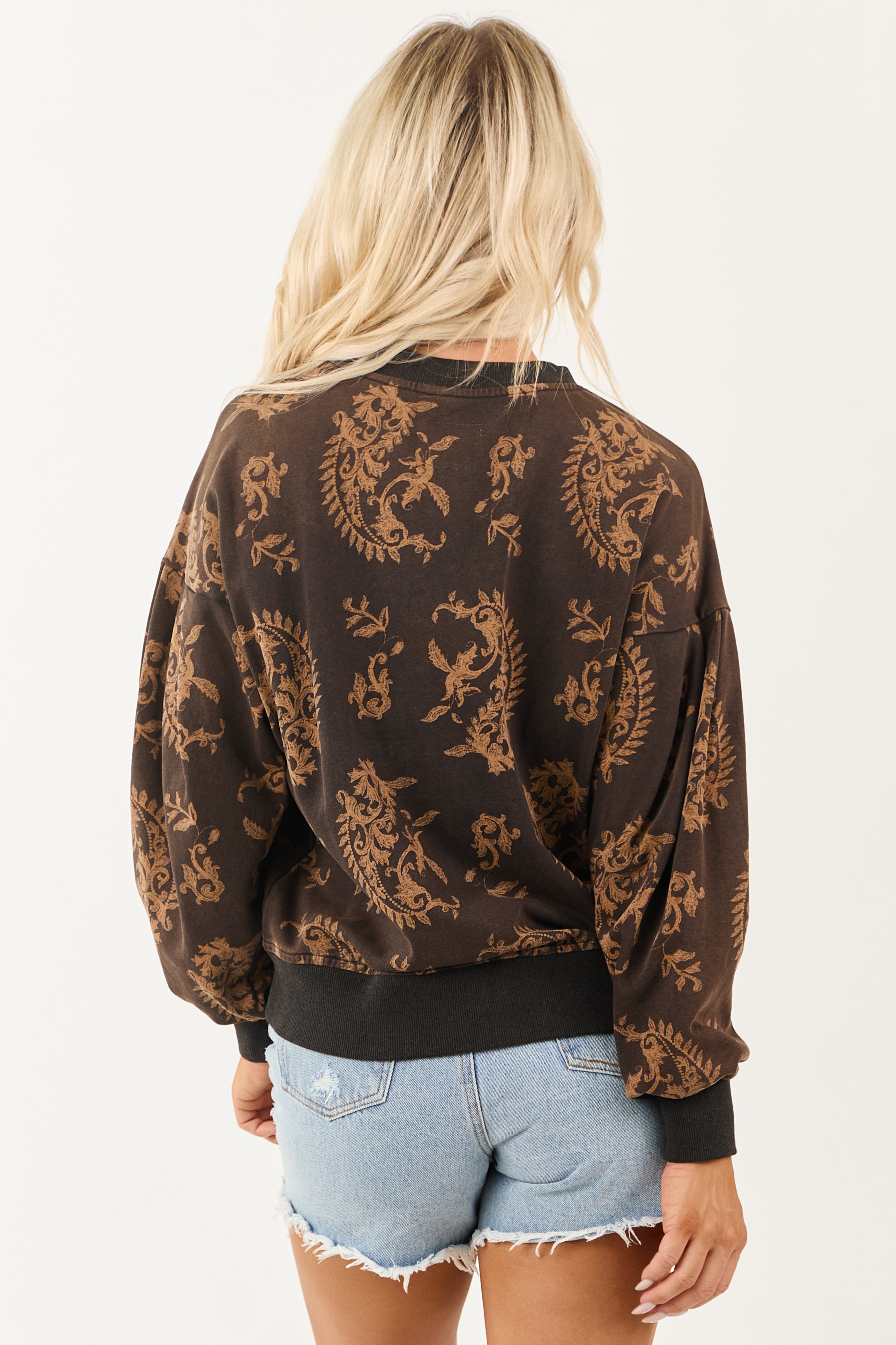 Cocoa Paisley Print Crew Neck Sweatshirt