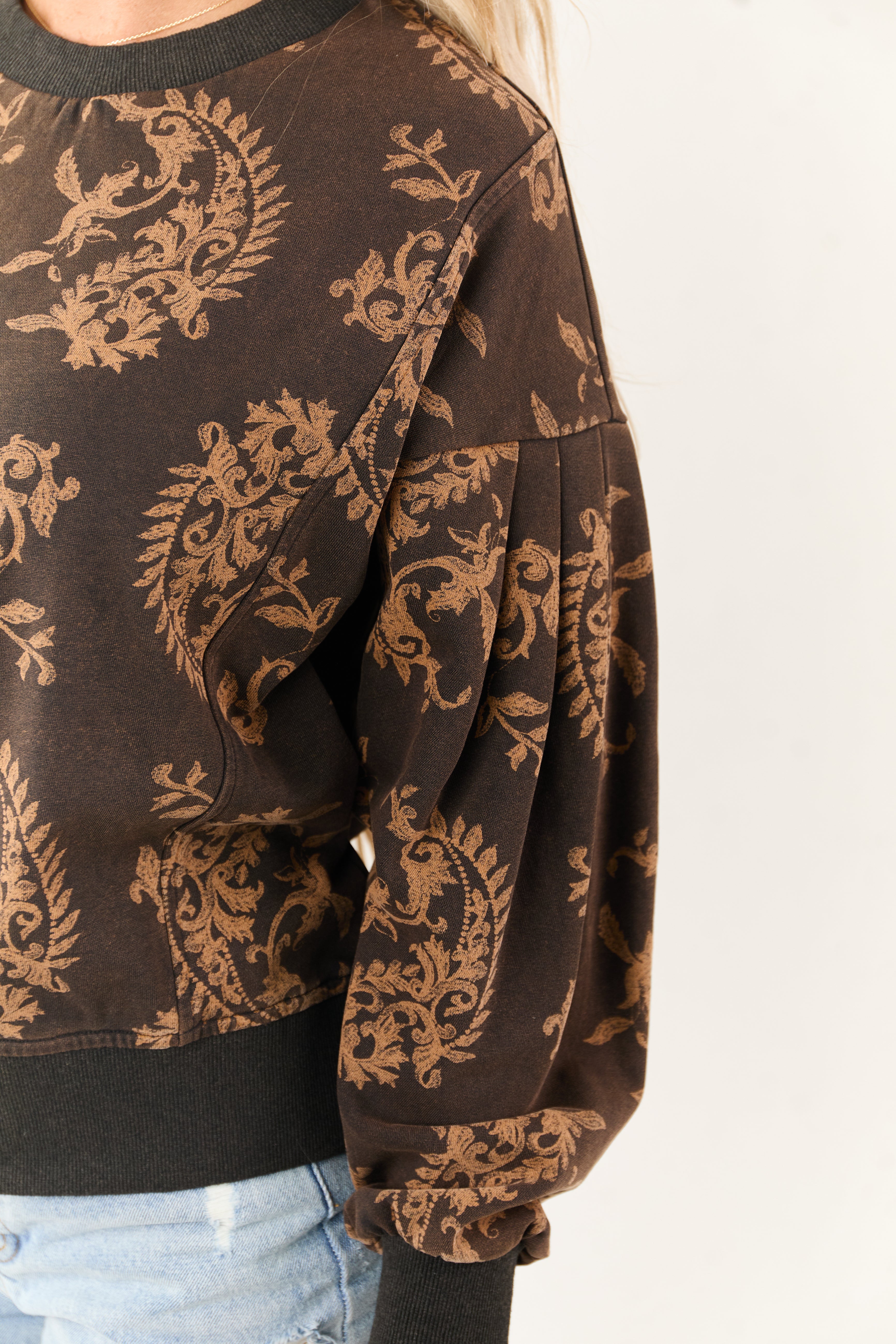 Cocoa Paisley Print Crew Neck Sweatshirt
