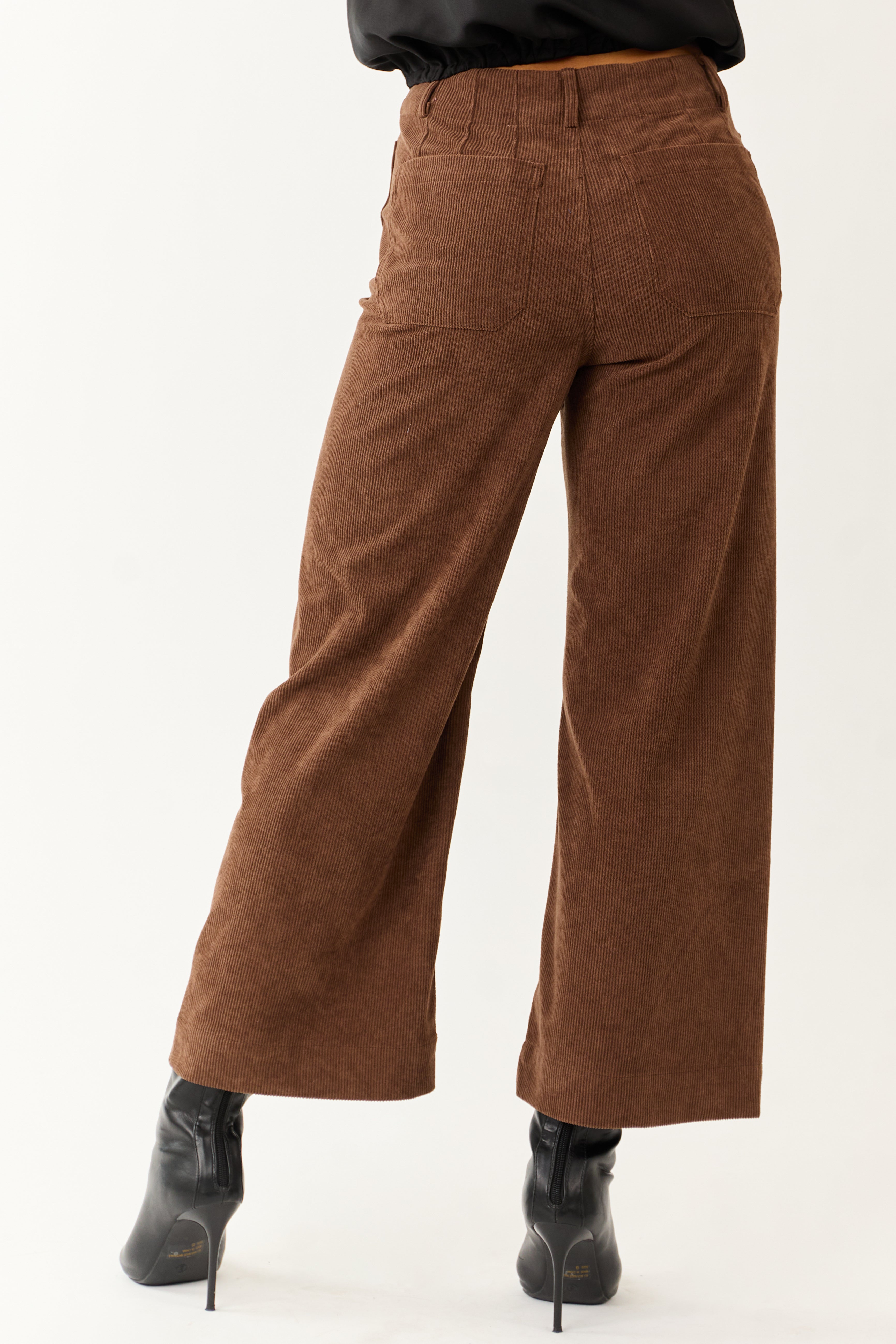Cocoa Patch Pocket Corduroy Wide Leg Cropped Pants | Lime Lush
