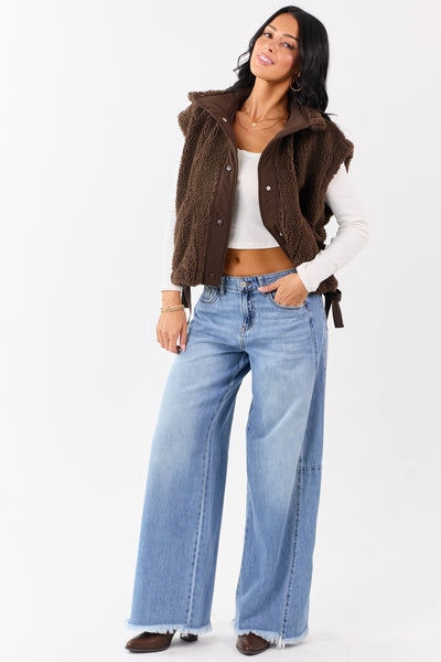 Cocoa Sherpa Contrast Button Down Side Tie Vest