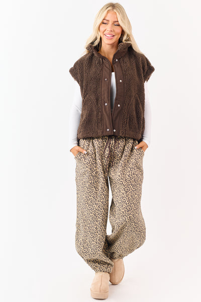 Cocoa Sherpa Contrast Button Down Side Tie Vest