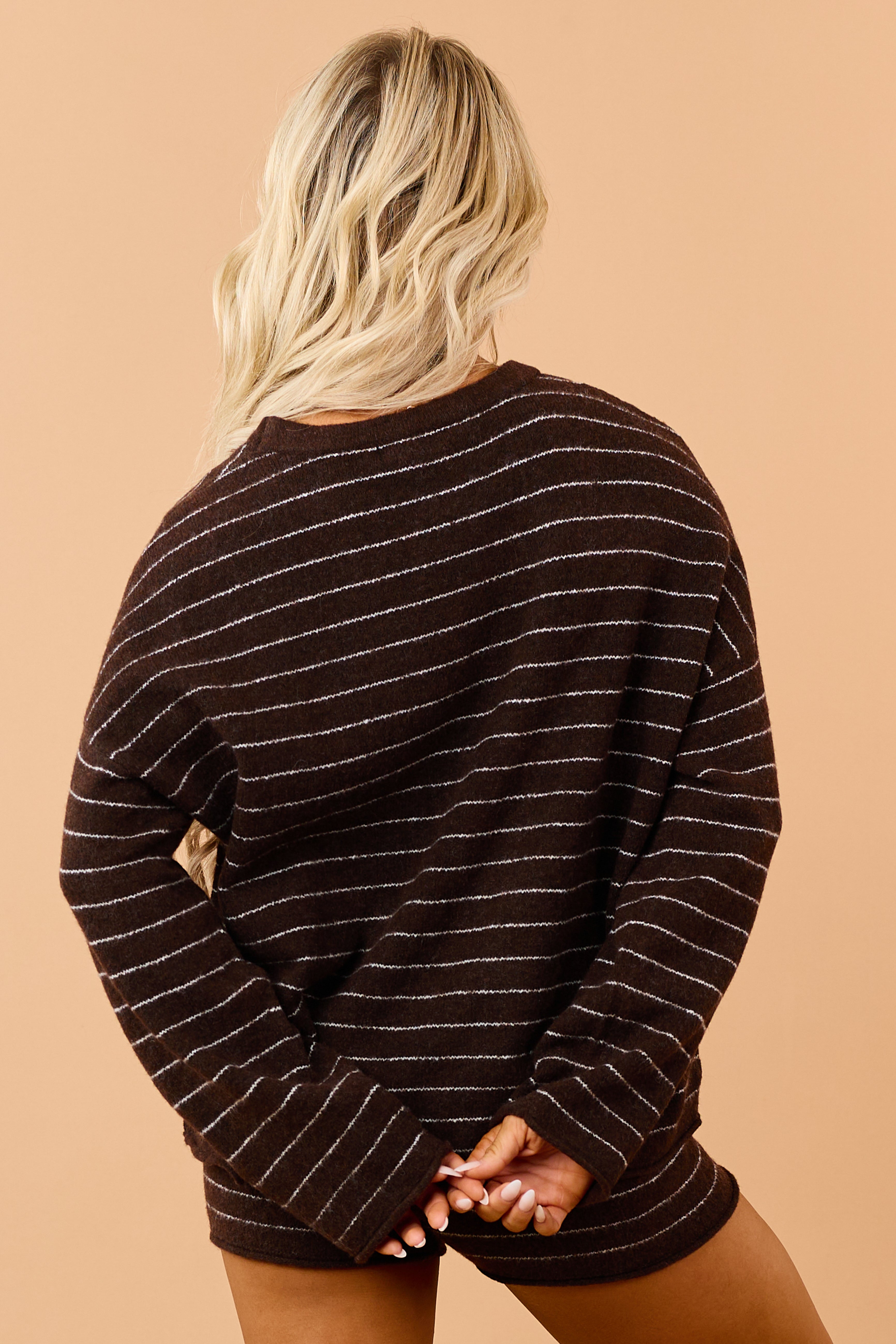 Cocoa Striped Brushed Knit Relaxed Sweater