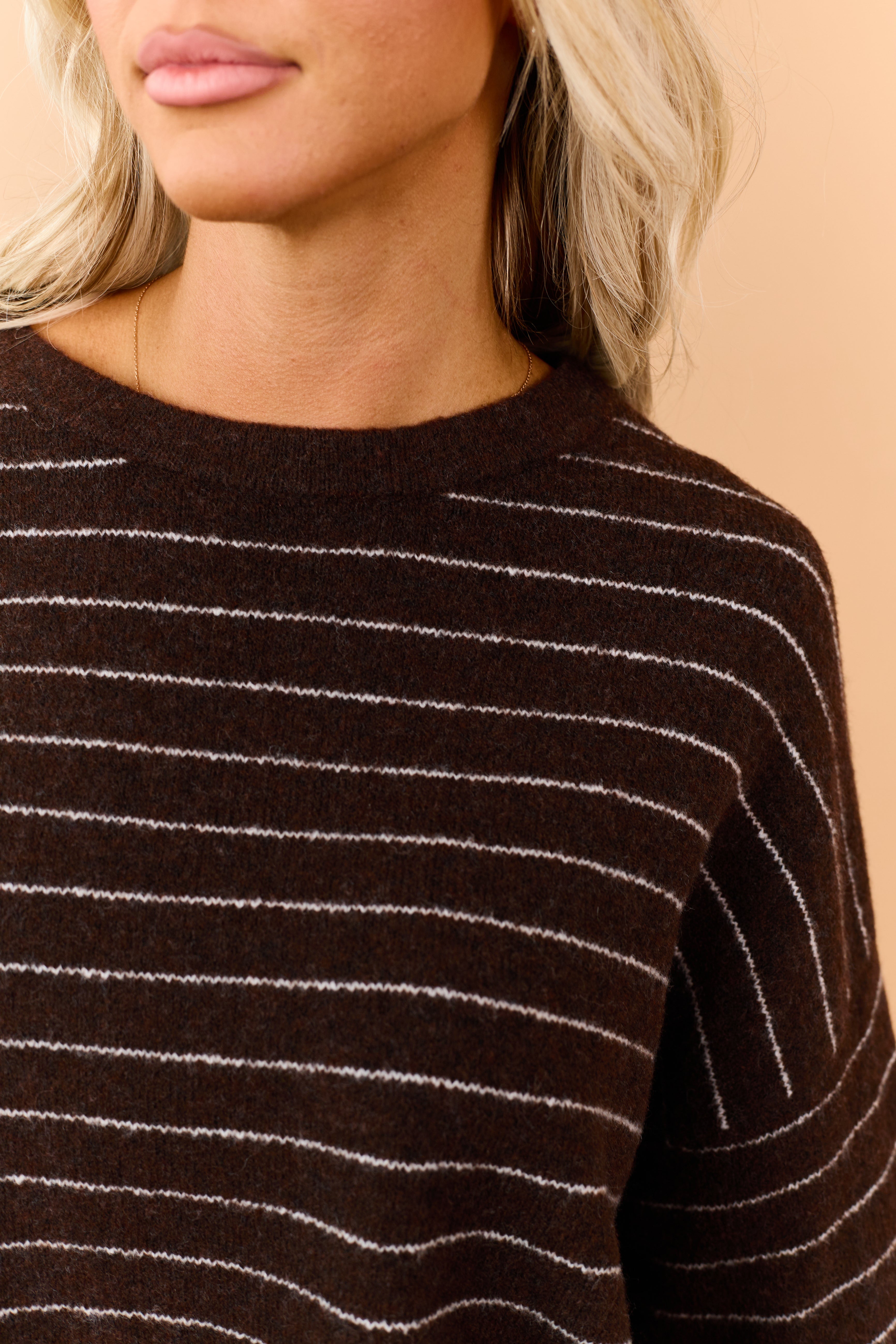 Cocoa Striped Brushed Knit Relaxed Sweater