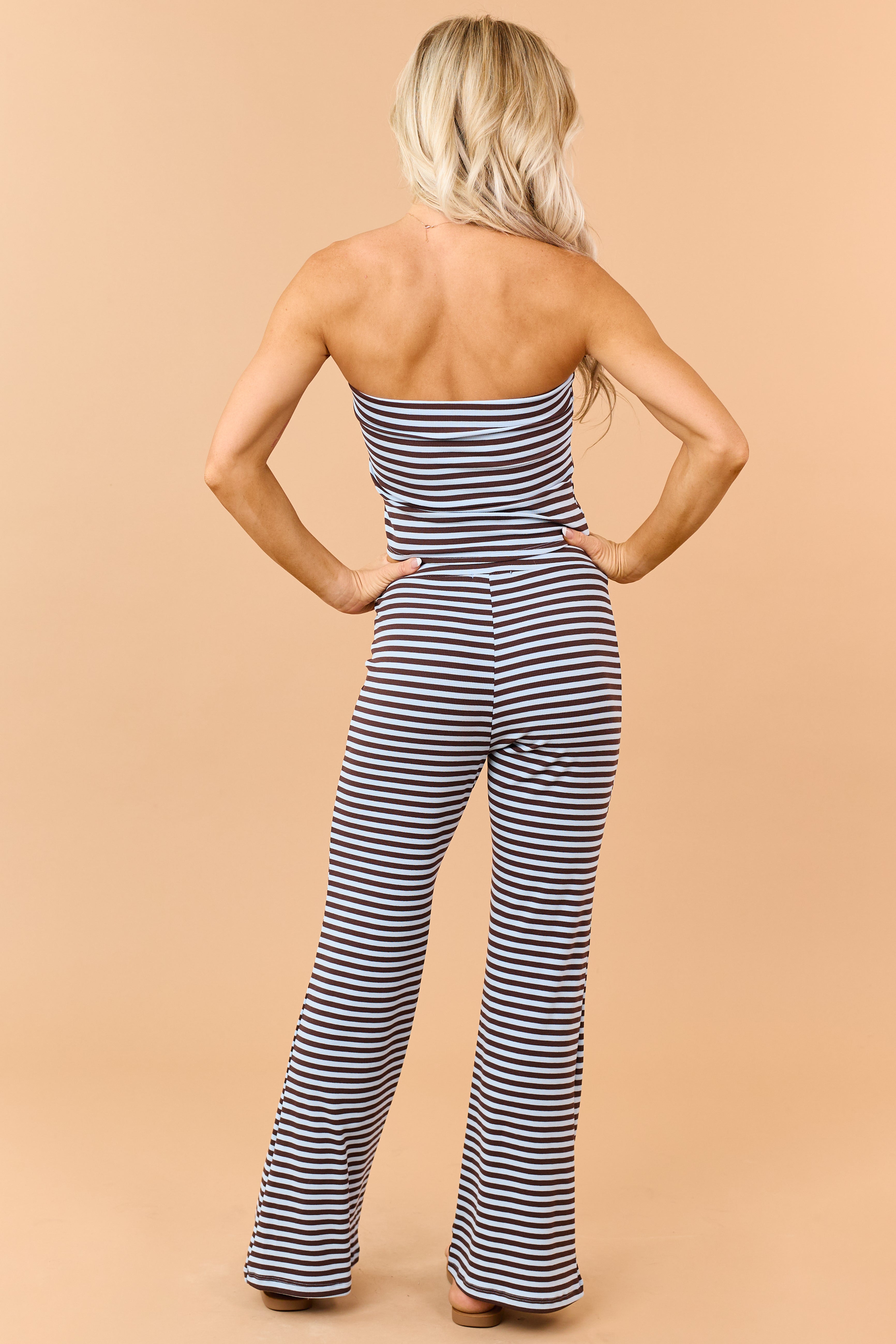 Cocoa Striped Strapless Top and Knit Pants Set