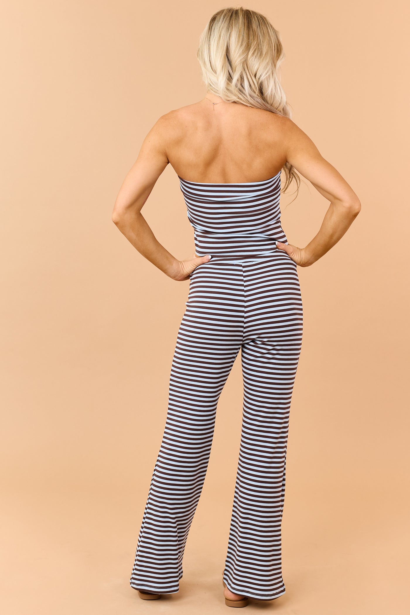 Cocoa Striped Strapless Top and Knit Pants Set