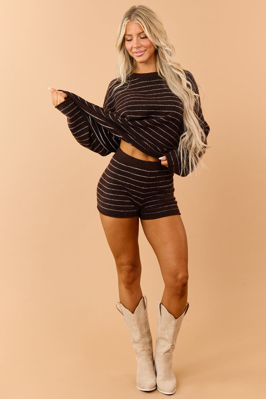 Cocoa Striped Sweater Knit Mini Shorts