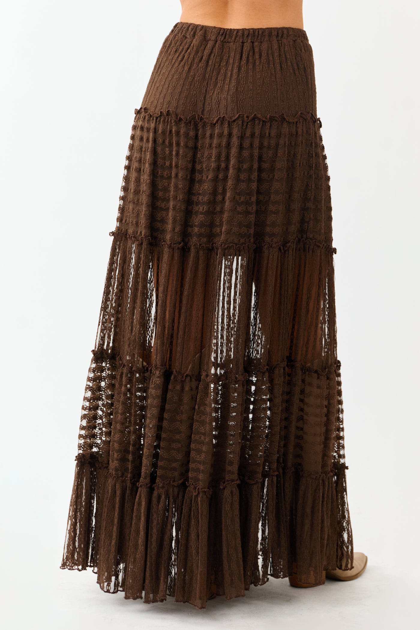 Cocoa Tiered Frill Lace Flowy Maxi Skirt
