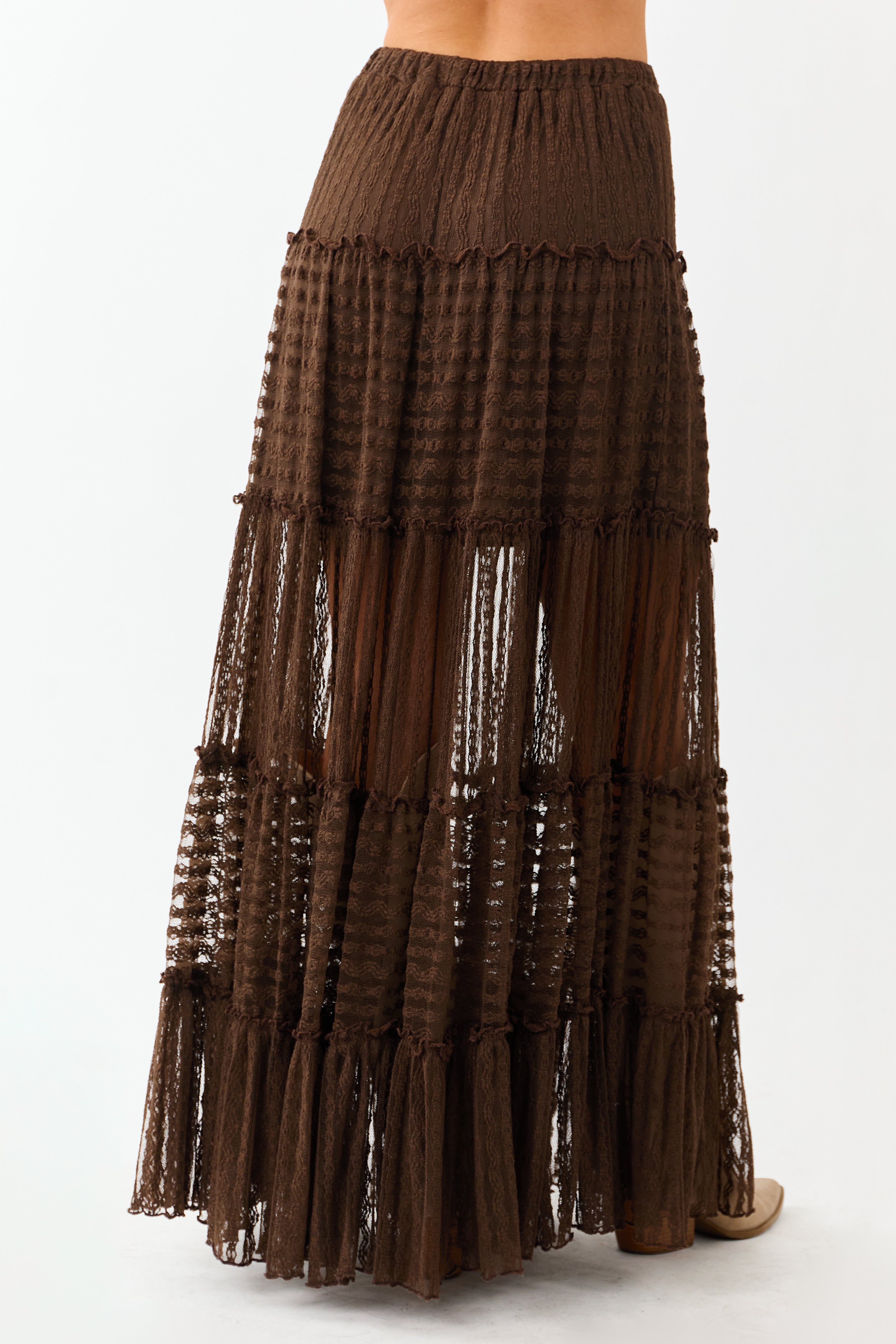 Cocoa Tiered Frill Lace Flowy Maxi Skirt