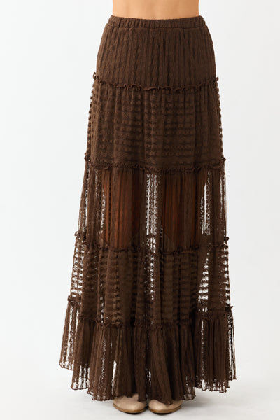 Cocoa Tiered Frill Lace Flowy Maxi Skirt