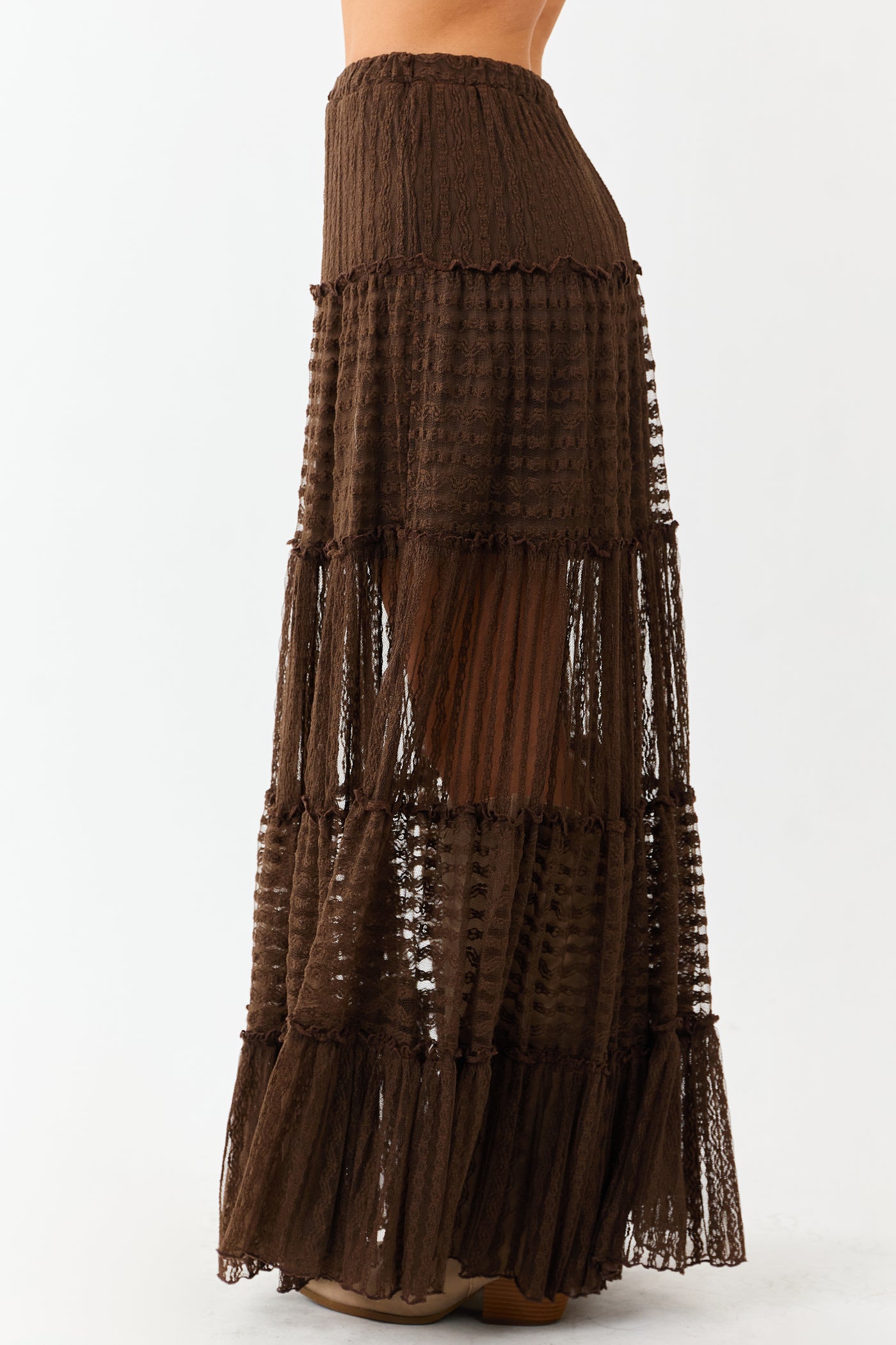 Cocoa Tiered Frill Lace Flowy Maxi Skirt