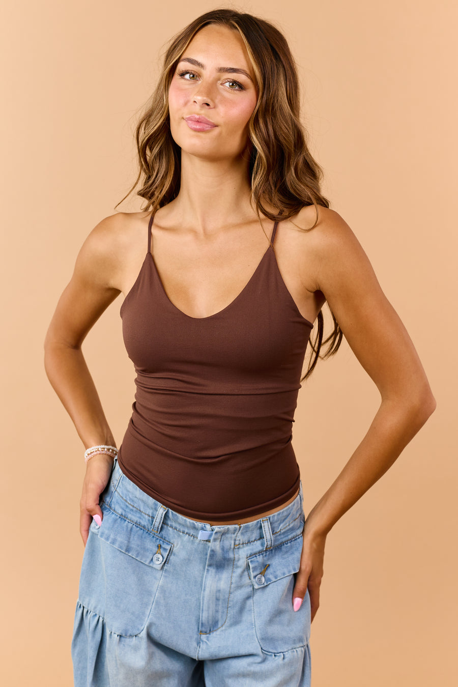 Cocoa V-Neck Seamless Knit Cami Top