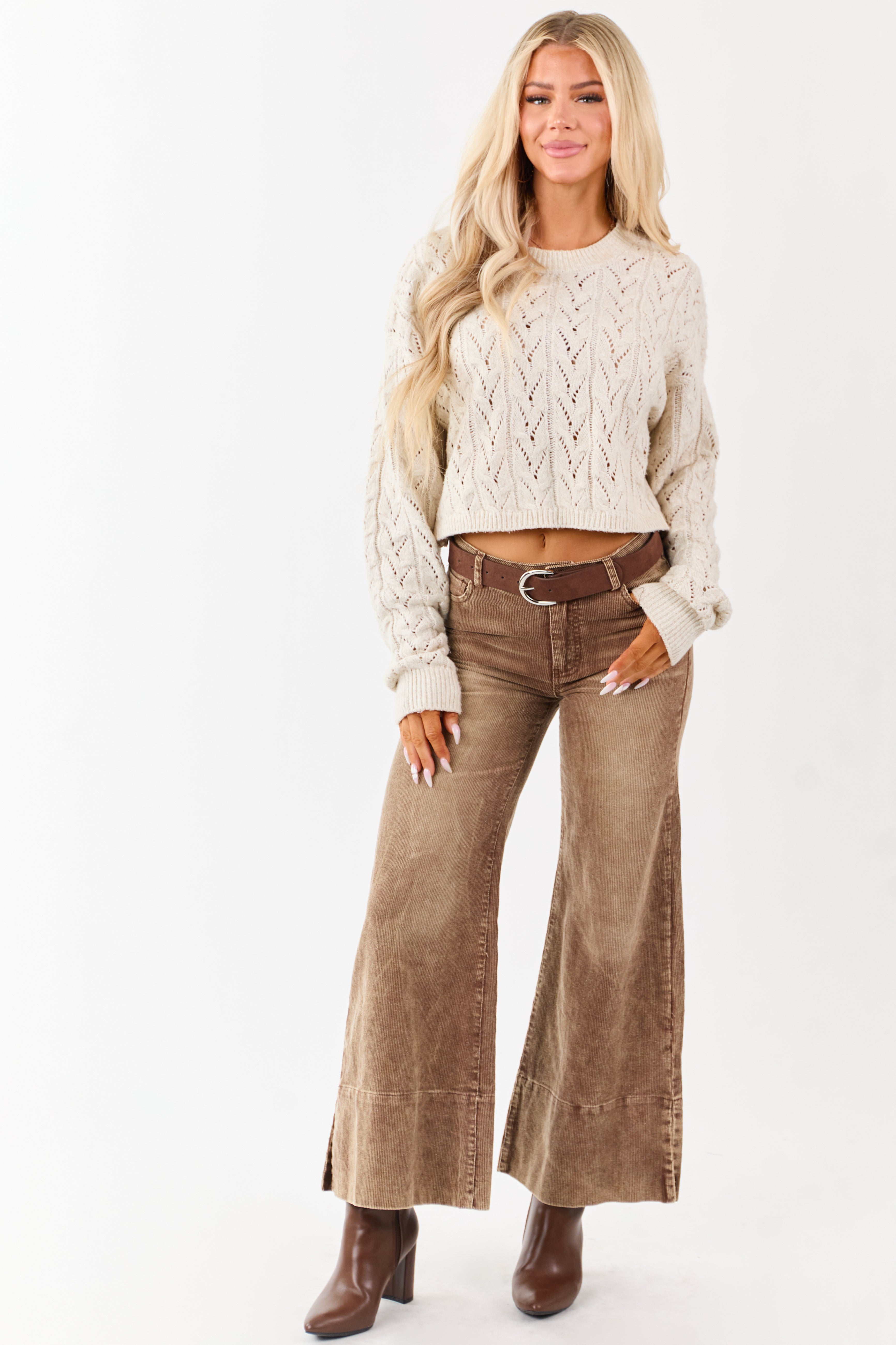 Cocoa Vintage Wash Corduroy Wide Leg Pants | Lime Lush Boutique