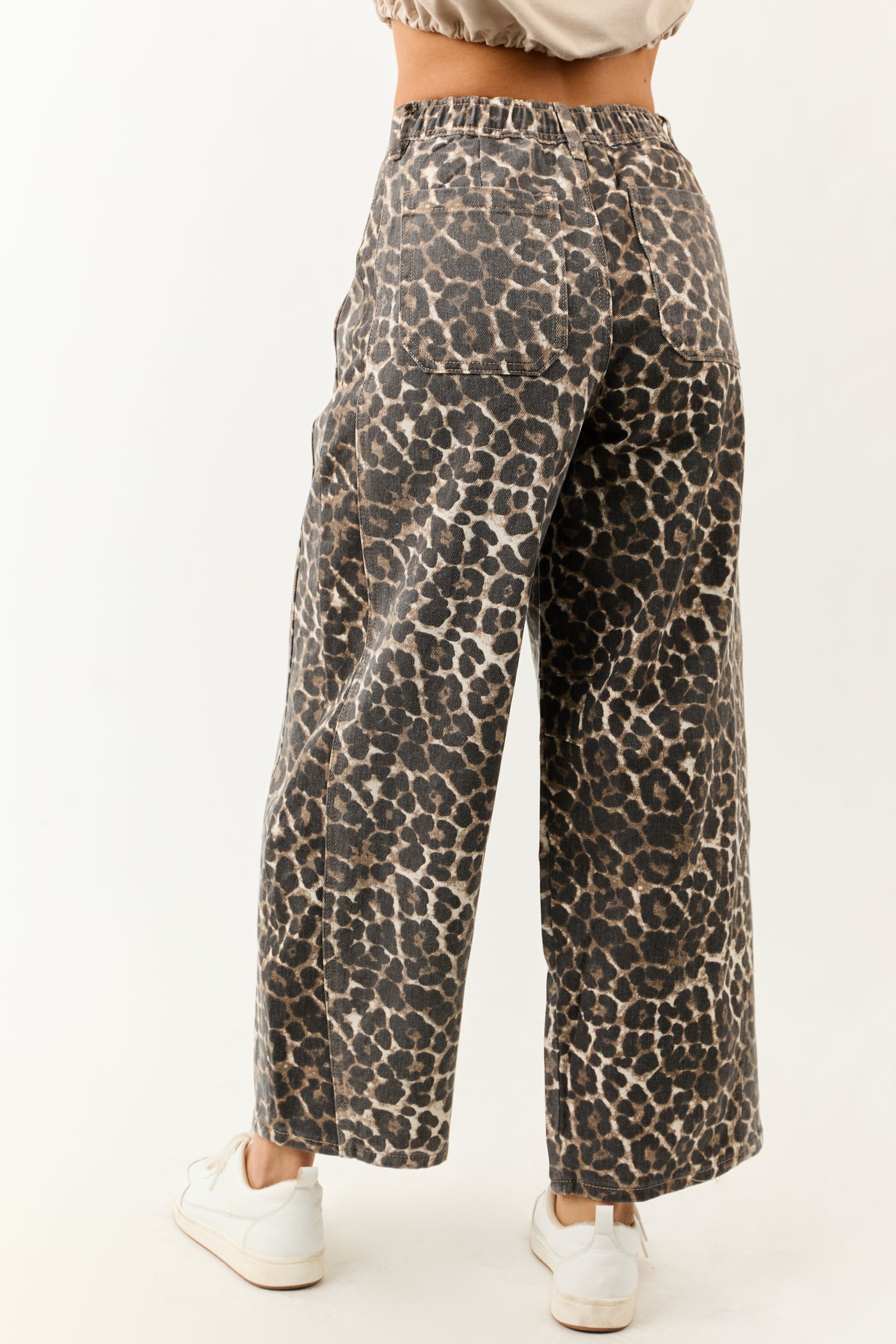 Cocoa Washed Leopard Print Barrel Jeans